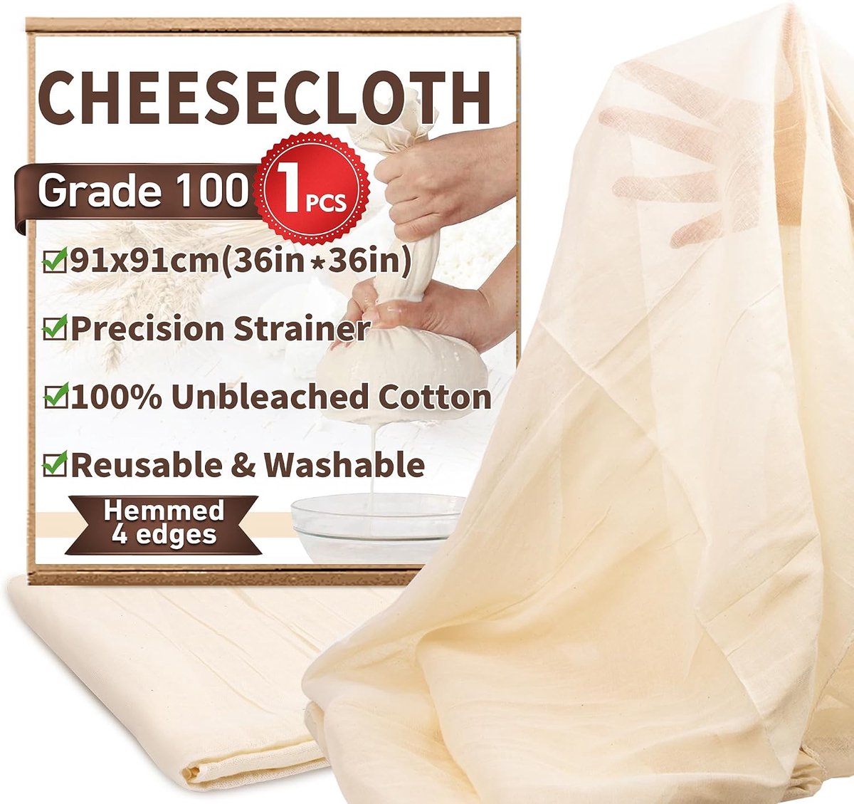 kaasdoek 86x86cm - 100% biologisch katoen - geurloos - perfect voor kaasbereiding - ShopVlot