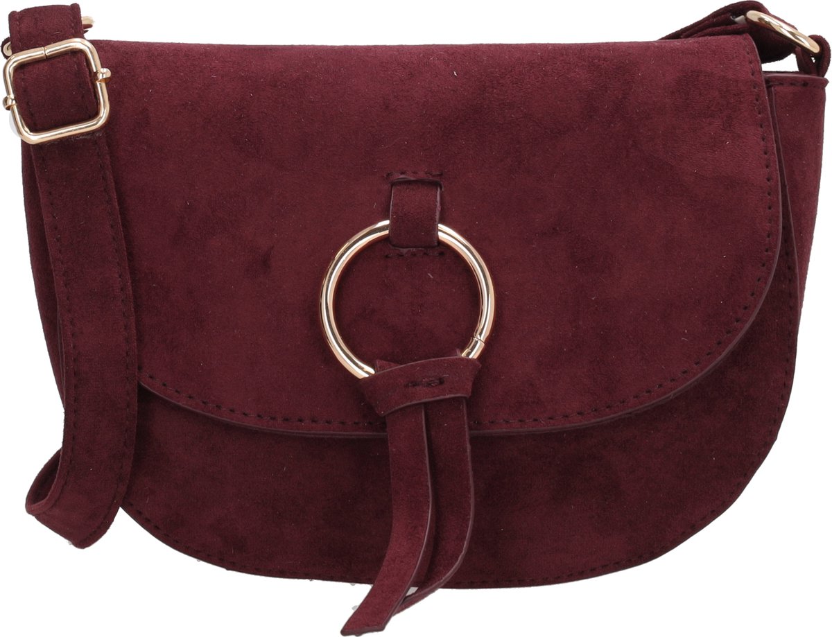 Beagles Chino Crossbodytas - Faux Suède - Schoudertas - Damestas - Overslag - Verstelbare Schouderband - Goudkleurige Details - Bordeaux rood