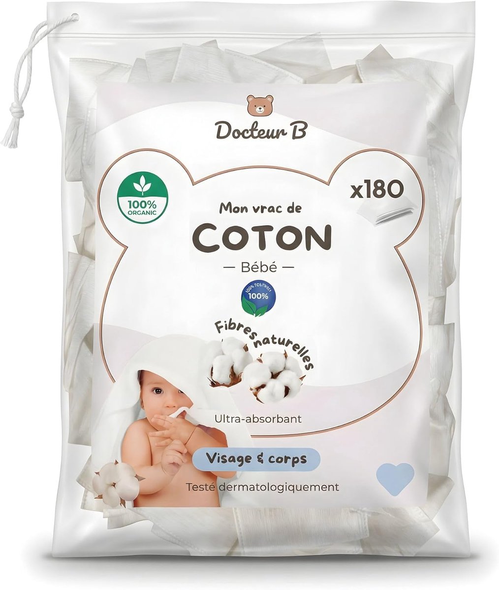 Babywattenschijfjes 100% biologisch - 180 stuks - ultra-absorberend - ideaal voor babyverzorging - ShopVlot