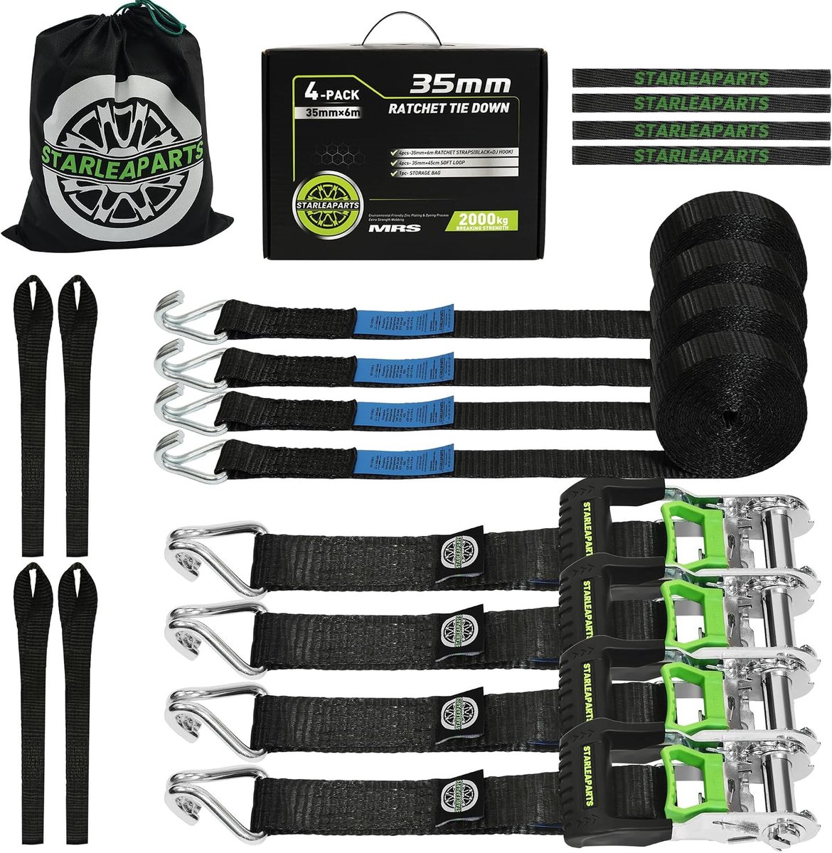 Ratchet straps 6 m x 35 mm - 4 stuks - extra sterk - veilig autotransport - ShopVlot