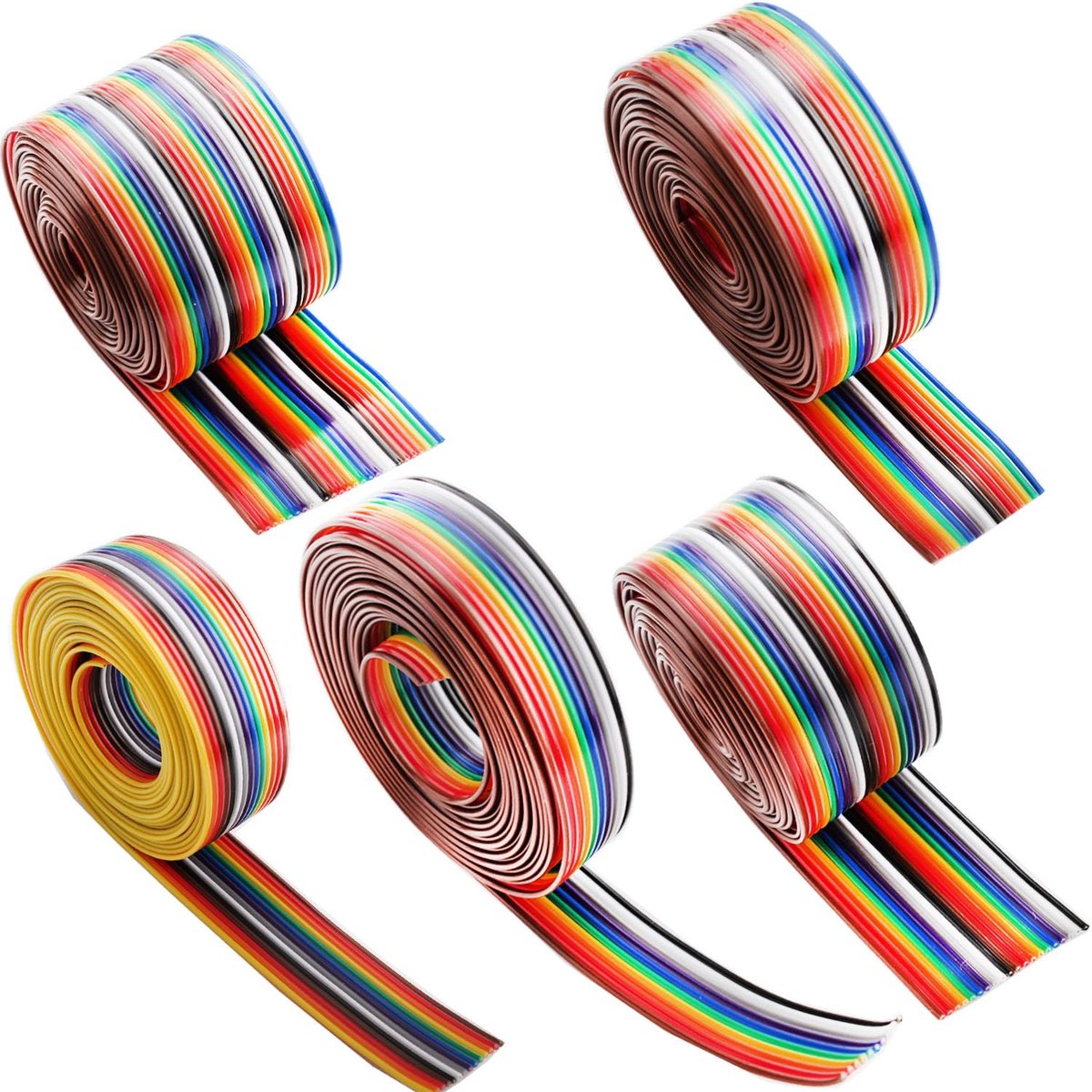 Ribbonkabel 5 rollen 10/14/16/20/25 IDC - kleurrijk - 2 meter per rol - geschikt voor 2.54mm plug - ShopVlot