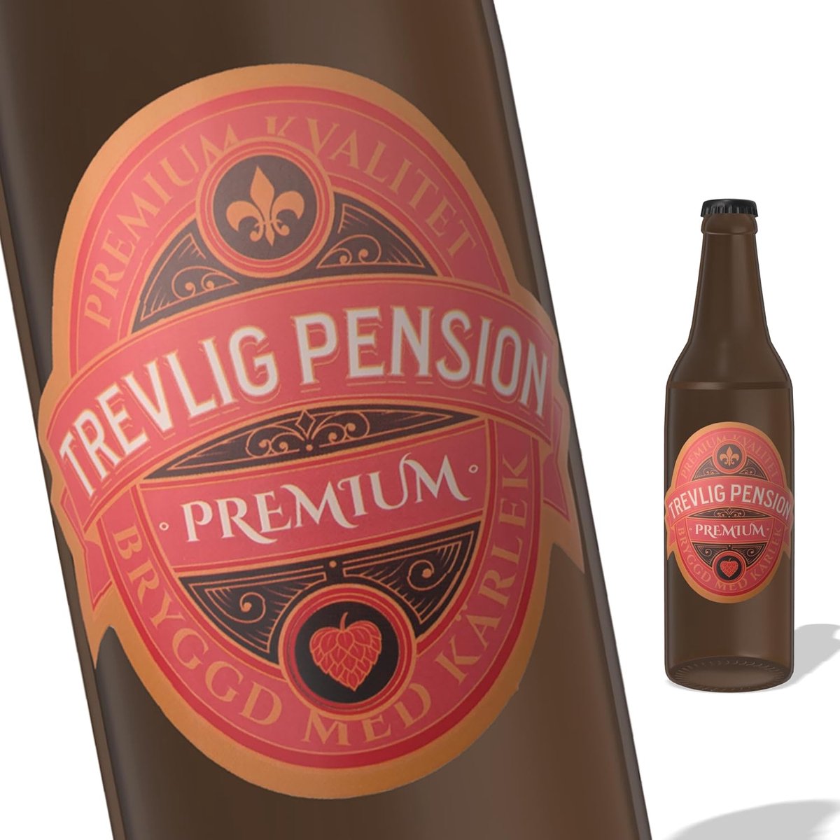 Etiketten voor bierflesjes - set van 3 - groen & goud - Trevlig Pension - perfecte vermomming - ShopVlot