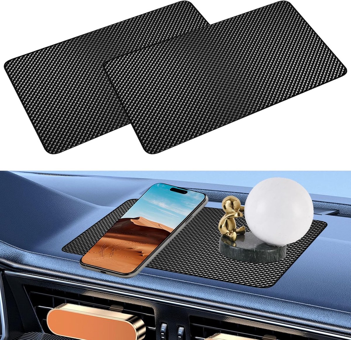 Thijox - 2 stuks Antislipmatten voor Dashboard 27x15 cm - Antislip Pads - Siliconen Bevestigingskussens voor Mobiele Telefoon, Zonnebril, Sleutels - Z