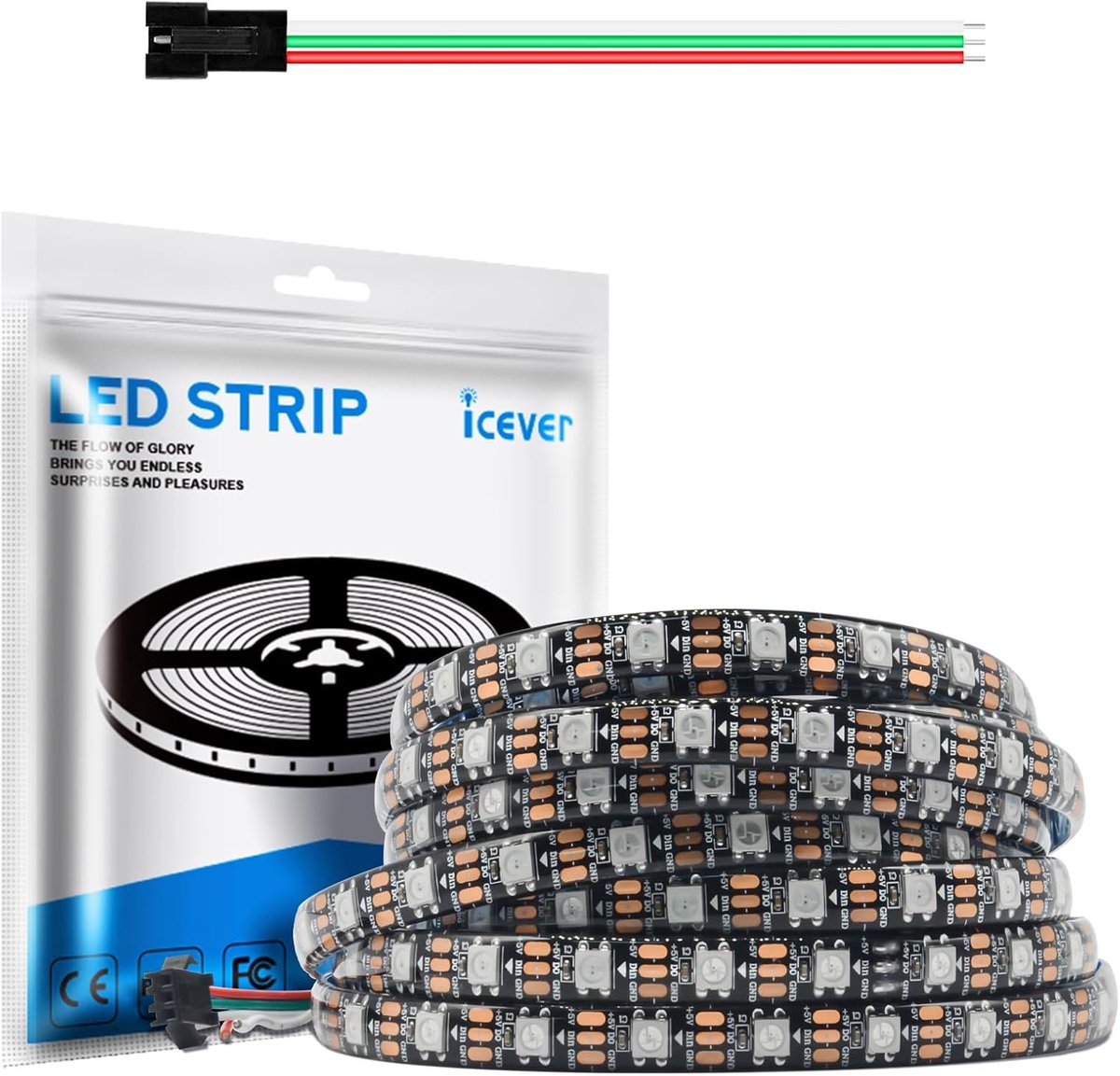 LED Strip 5M 5V 60LEDs/M - Individueel aanstuurbare RGB IC LEDs - Flexibele zwarte printplaat - ShopVlot
