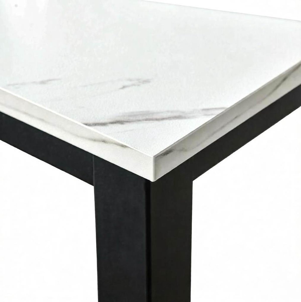 OKWISH Bartafel - Modern Design - Zwart Staal En Wit Marmerlook - 120 X 40 X 100 Cm - Geschikt Voor Keuken En Woonkamer