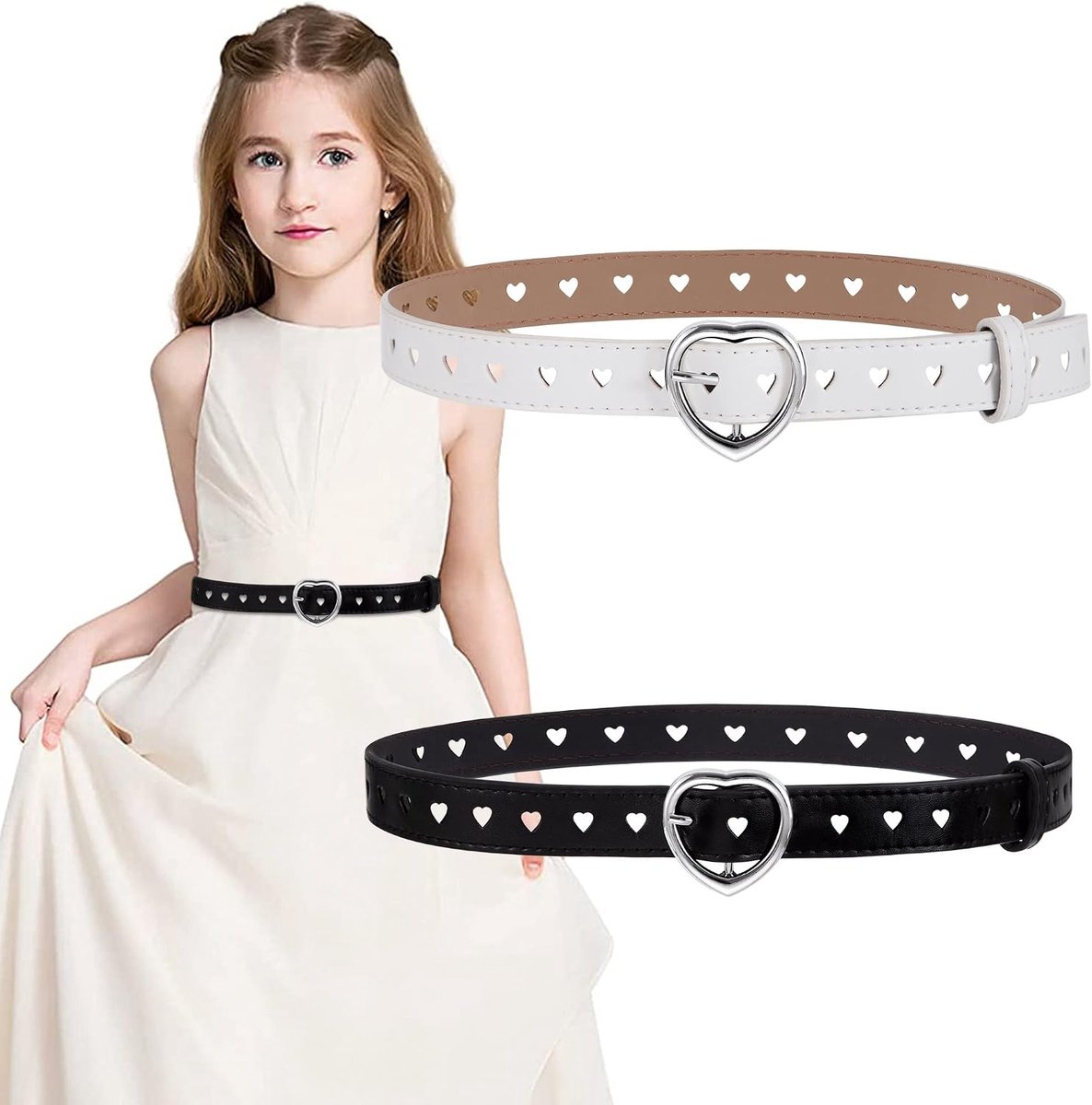 Leren meisjes riem 90 cm - zachte leer - schattige hartvorm - perfect voor spijkerbroeken - ShopVlot