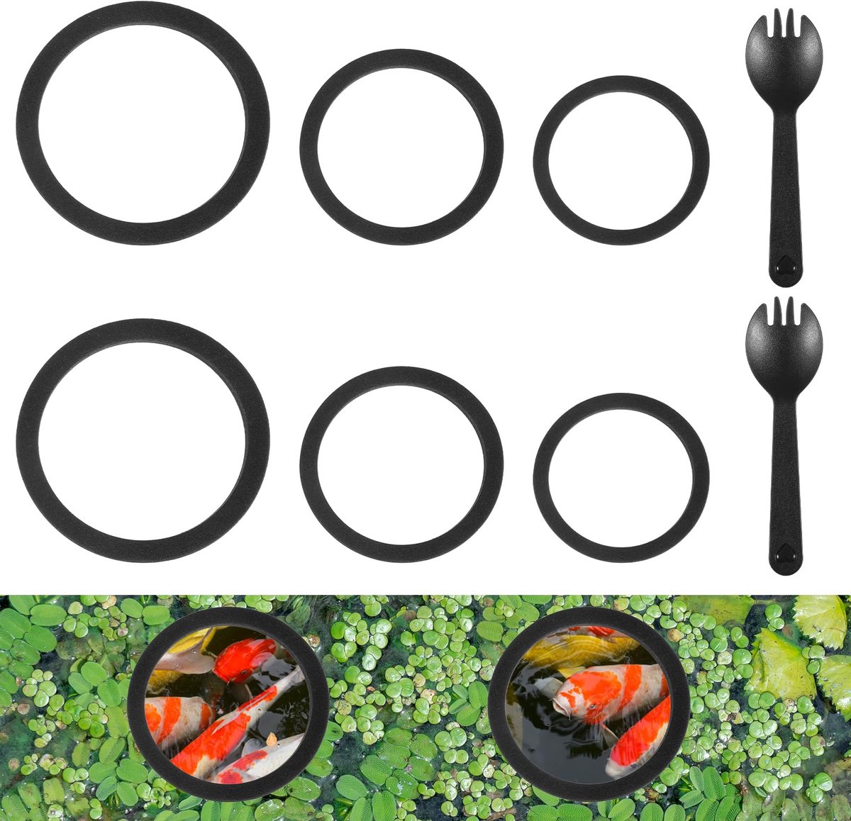 drijvende plantenringen 6 stuks - zwart - voederautomaat - ideaal voor vijvers - ShopVlot
