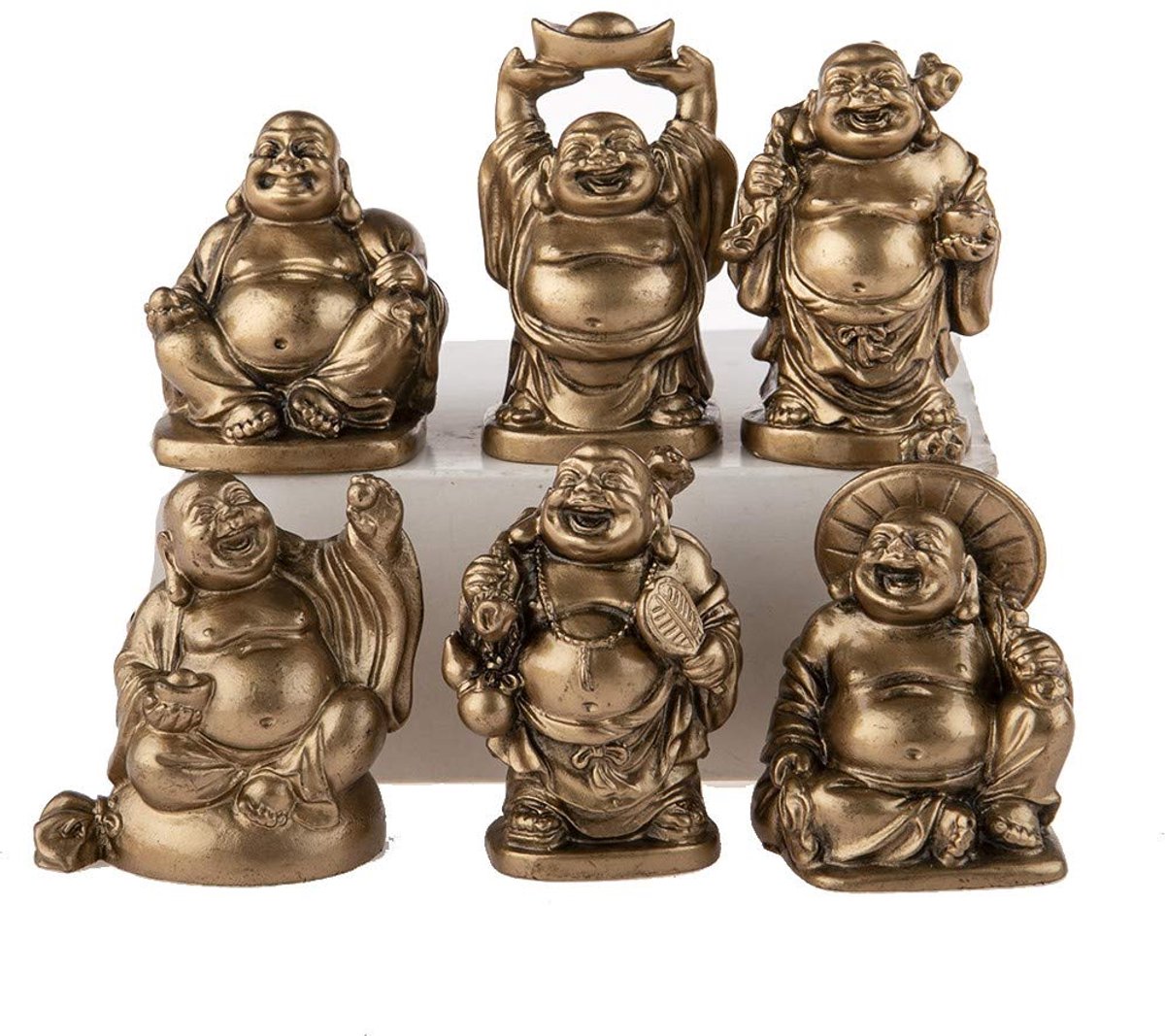 Boeddha beeldjes set van 6 - decoratieve geluksbrengers - Feng Shui stijl - voor harmonie en welzijn - ShopVlot