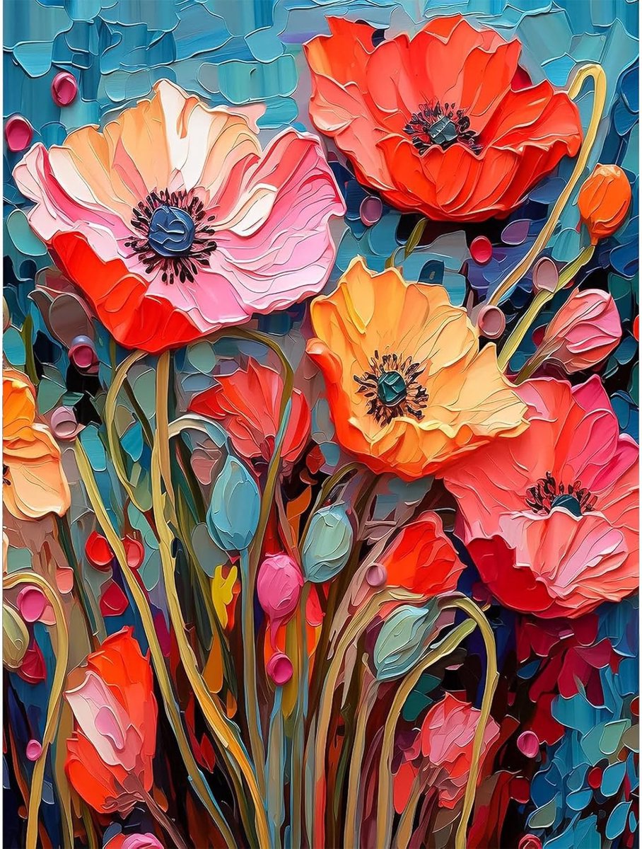 Verf op nummer voor volwassenen - fantasie bloemen - schilderen op canvas - ontspannende hobby - ShopVlot