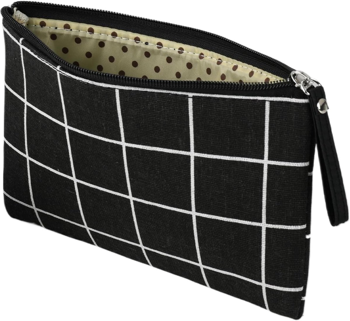 Toilettas klein - zwart-wit geruite print - draagbaar - ideaal voor reizen - ShopVlot