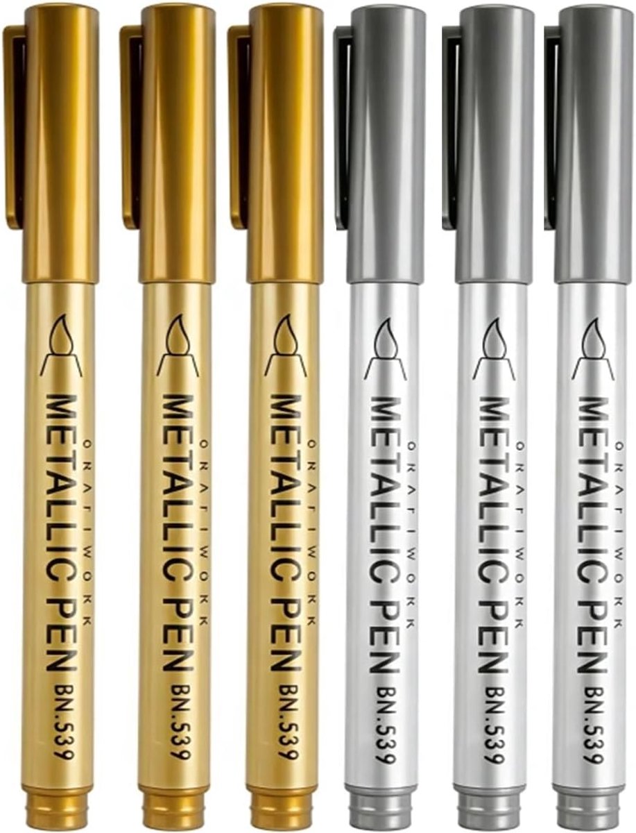 Markeerstiften metallic 6 stuks - zachte penseelpunt - goud en zilver - ideaal voor knutselen - ShopVlot