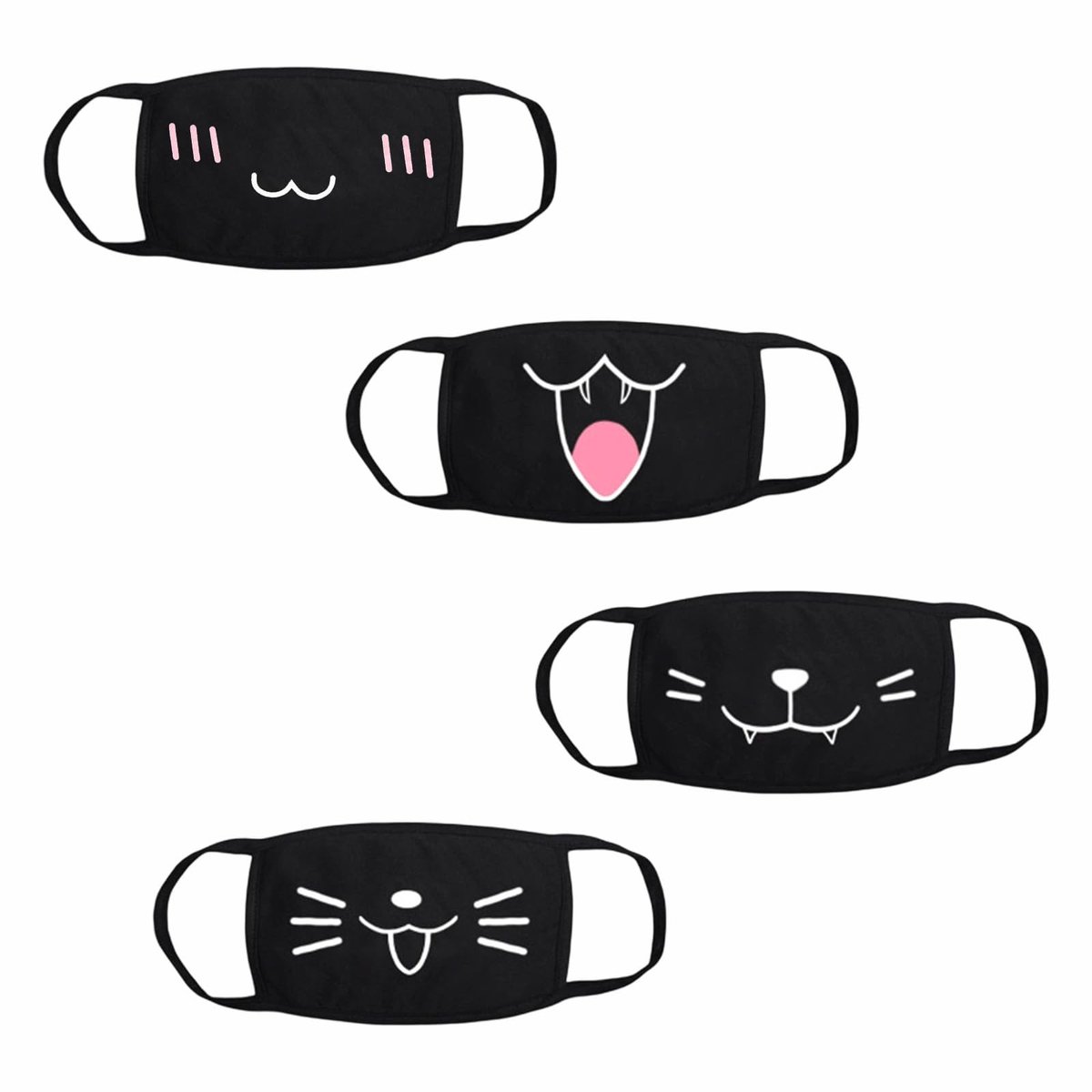 Mondmaskers 4 stuks - zwarte maskers - cartoonpatronen - mondbescherming voor dagelijks gebruik - ShopVlot