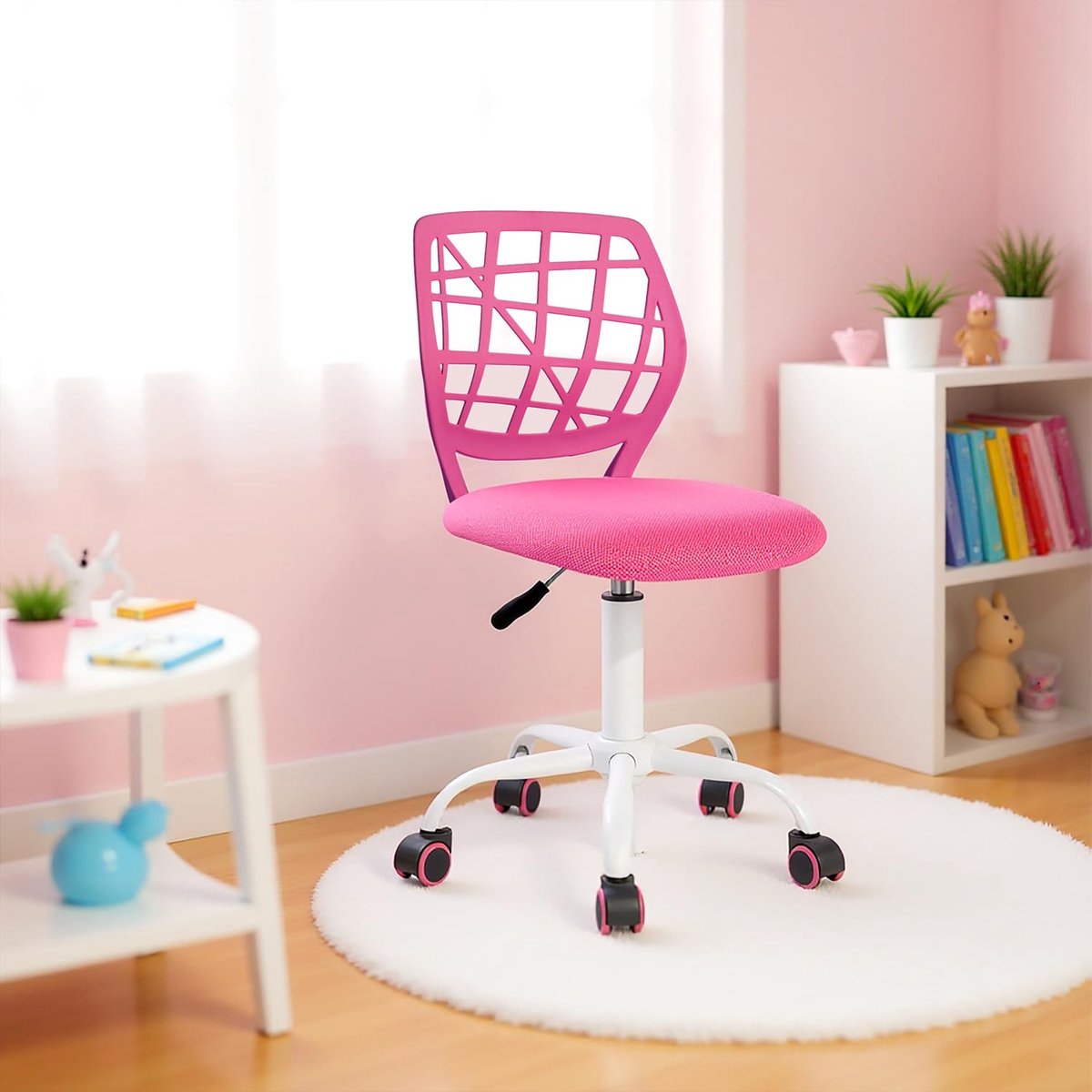 Kinderbureaustoel in hoogte verstelbaar - roze - draaistoel met gat in rugleuning - perfect voor kinderkamer - ShopVlot