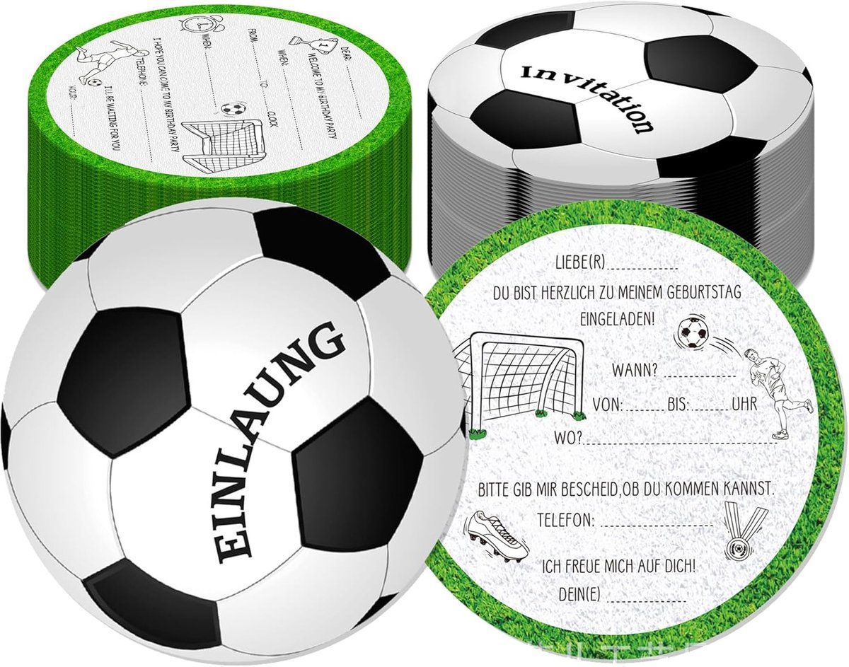 Voetbaluitnodigingskaarten 15x - ronde kaarten - grappige uitnodigingen - perfect voor kinderverjaardag - ShopVlot