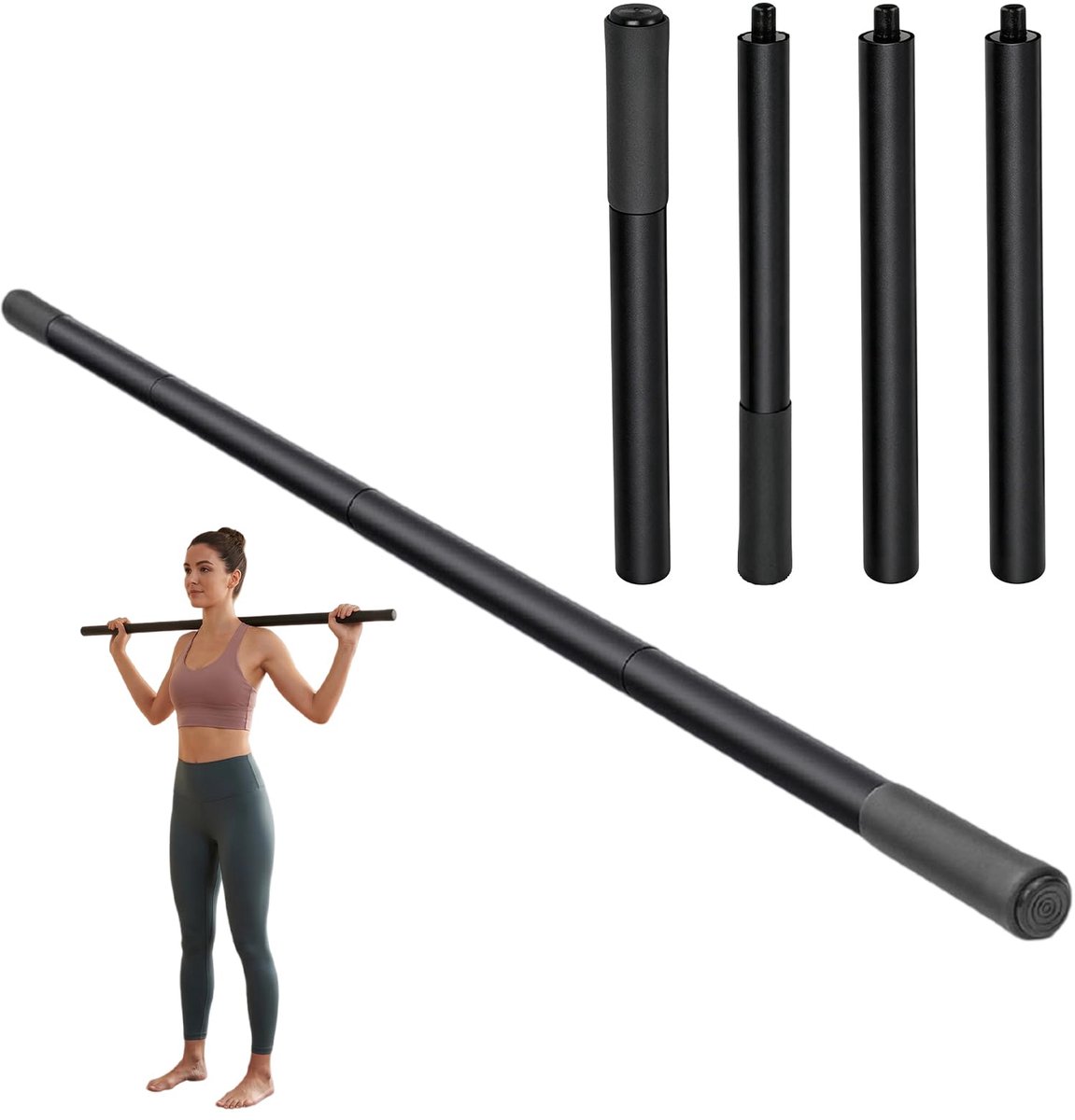 Draagbare yoga-stick 1,5 m - verstelbare gymnastiekstang - schuimrubberen handgrepen - ideaal voor stretchoefeningen - ShopVlot