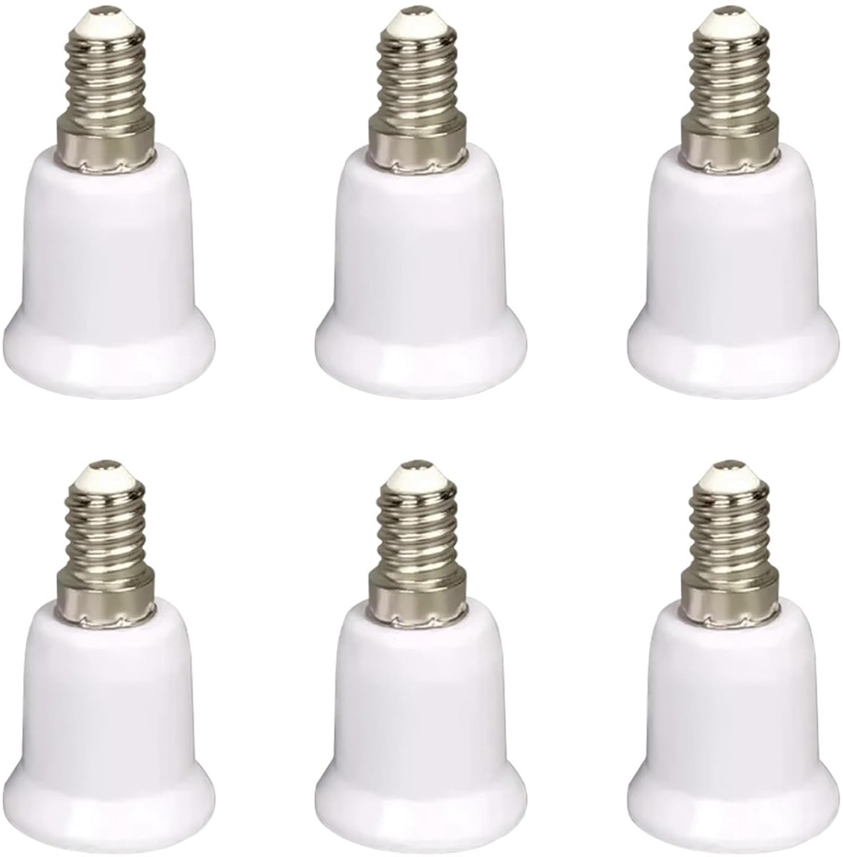 E14 naar E27 Fitting Adapter - Pack van 6 - Geschikt voor LED, Halogeen en Spaarlampen - Eenvoudige conversie - ShopVlot