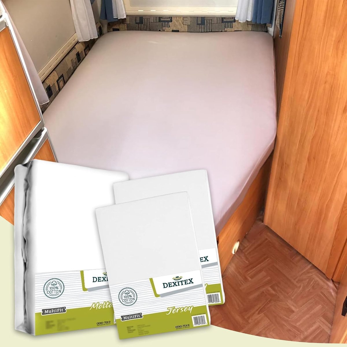 Fitted sheets Franse bed 3-delig - 2 fitted sheets wit + 1 matrasbeschermer - 100% katoen - ideaal voor camperbed - ShopVlot