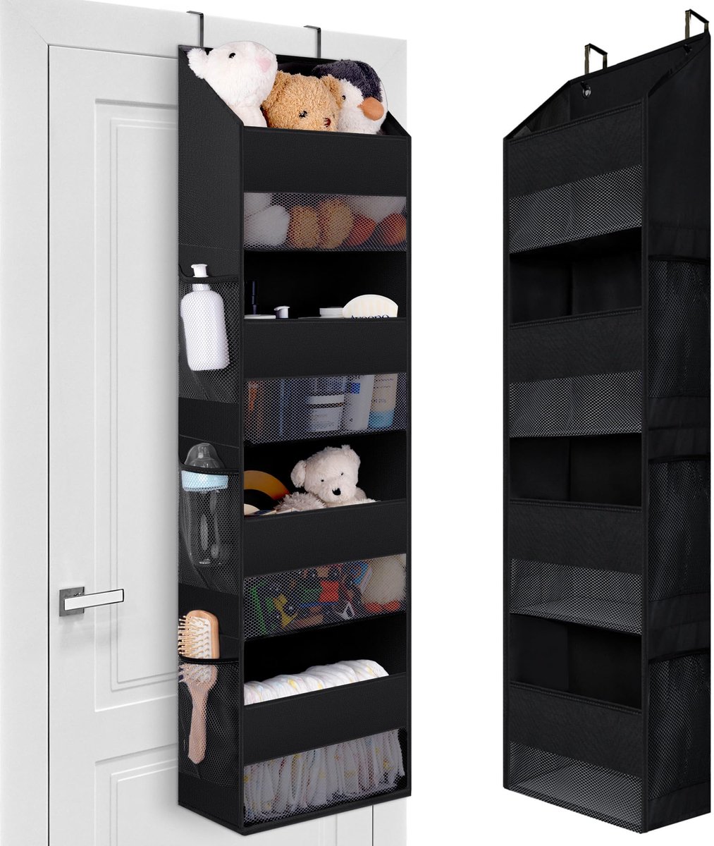 Deurhanger Organizer met 4 Vakken - Zwart Hangende Organizer - Inclusief Zijvakken - Ideaal voor Extra Opbergruimte - ShopVlot