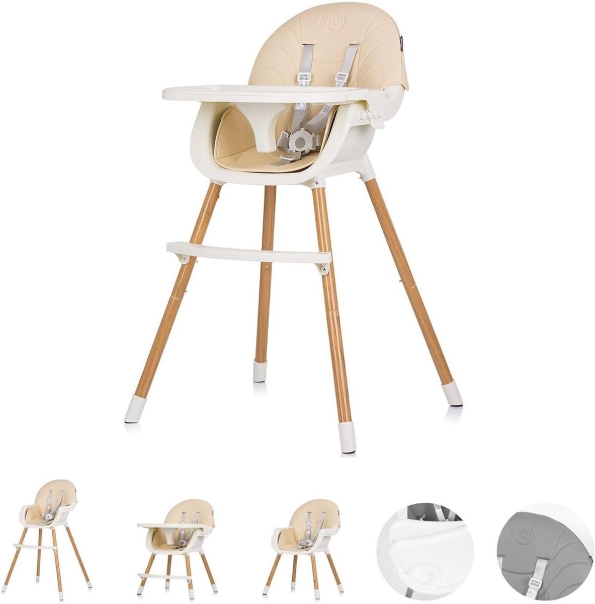 Kinderstoel 2 in 1 - lichtbruin - kunststof zitting - veilig met 5-punts gordel - ShopVlot