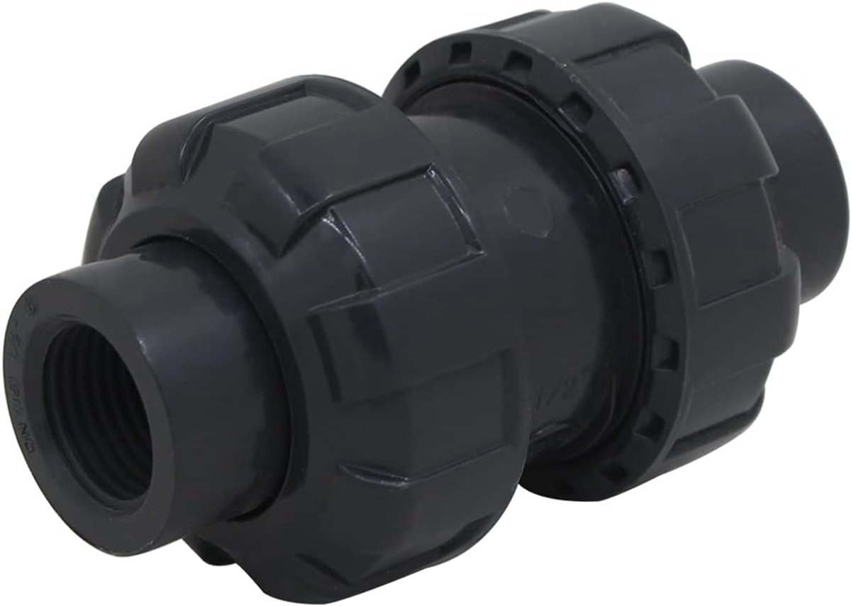 Terugslagklep dubbel draaibaar vrouwelijke draad 1/2" - 2" PVC - voorkomt terugstroming - ideaal voor waterbehandeling - ShopVlot