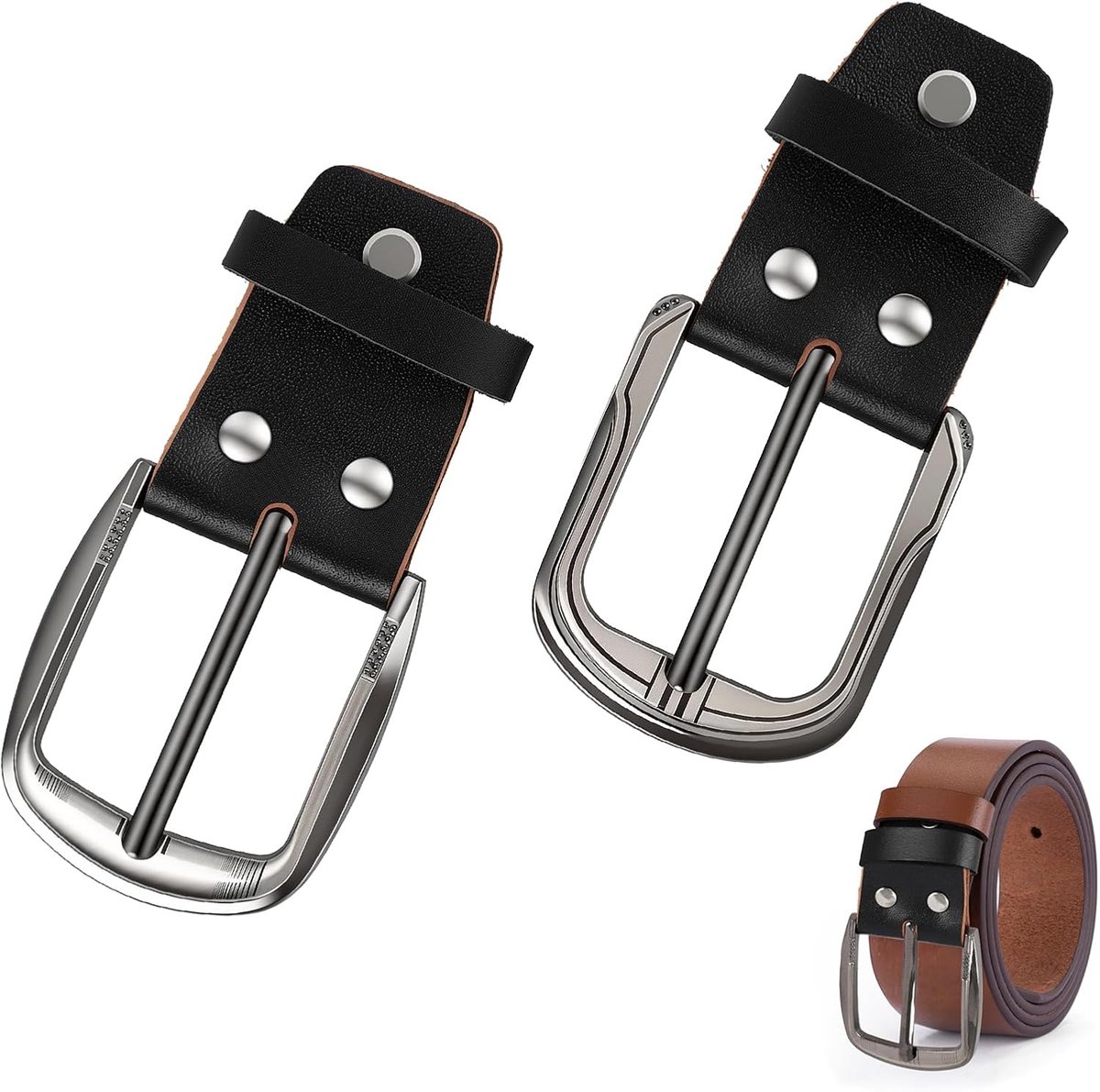 Vervangende riemgesp 2 stuks - echt leer - vierkante gesp - perfect voor elke riem - ShopVlot