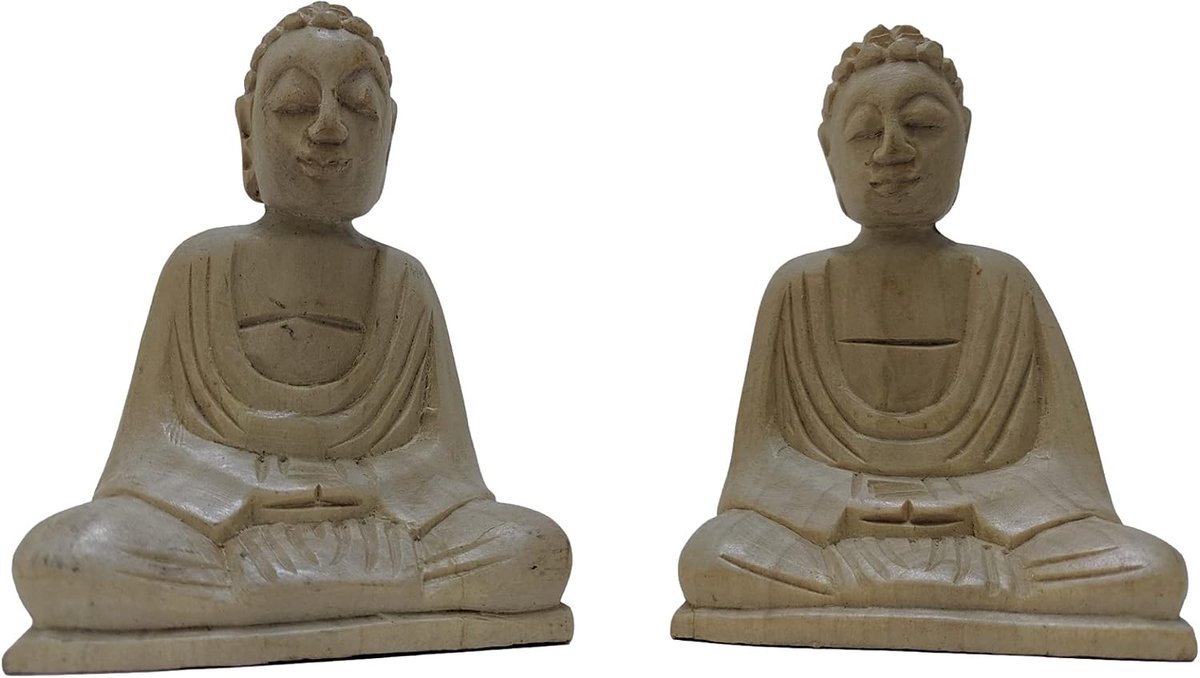 Buddha beeldjes set 2 - handgemaakt hout - uniek design - perfect als cadeau - ShopVlot