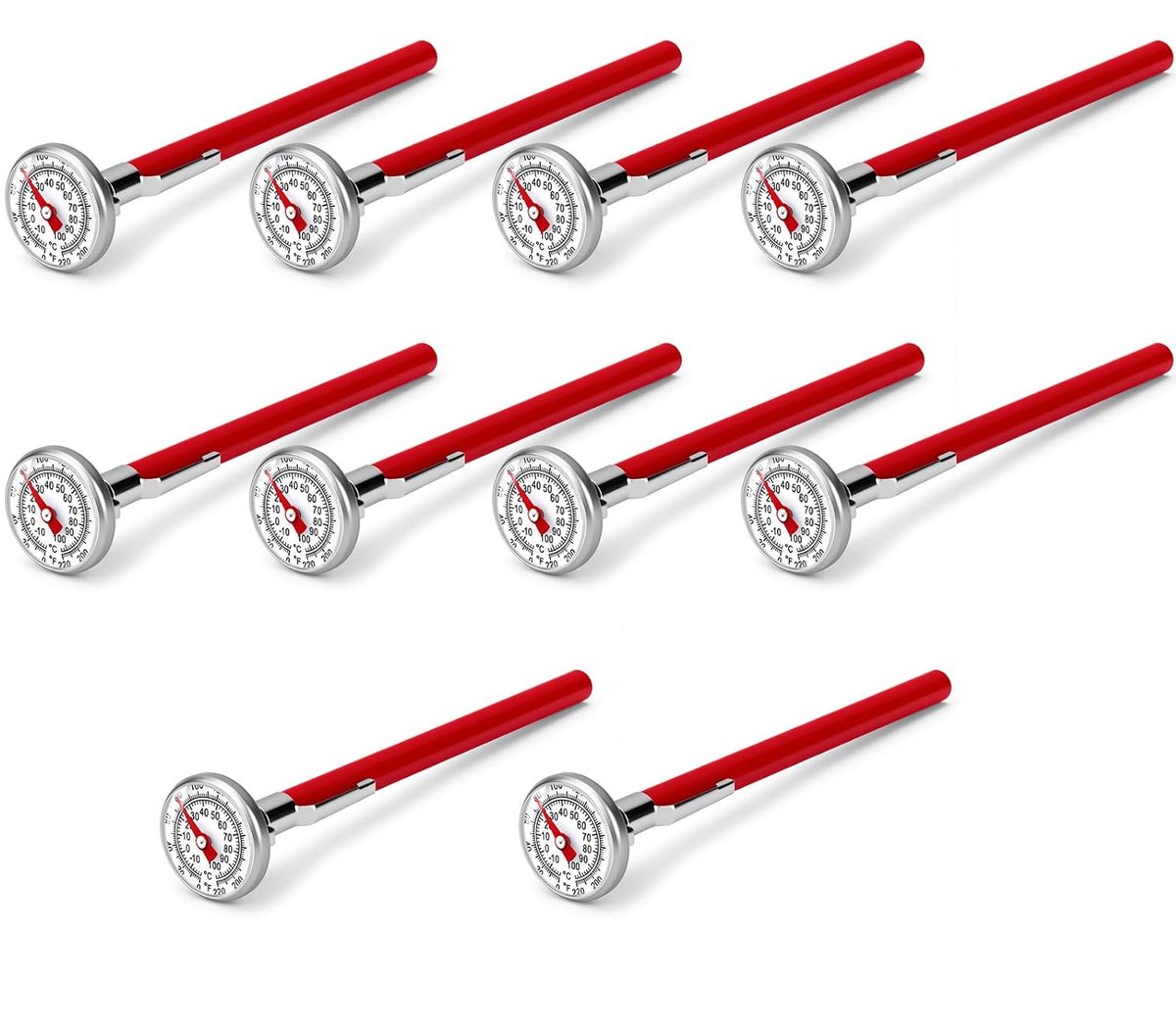 Wijzerplaat-sondethermometer - -10℃ tot 100℃ - roestvrijstalen met rode beschermhuls - ShopVlot