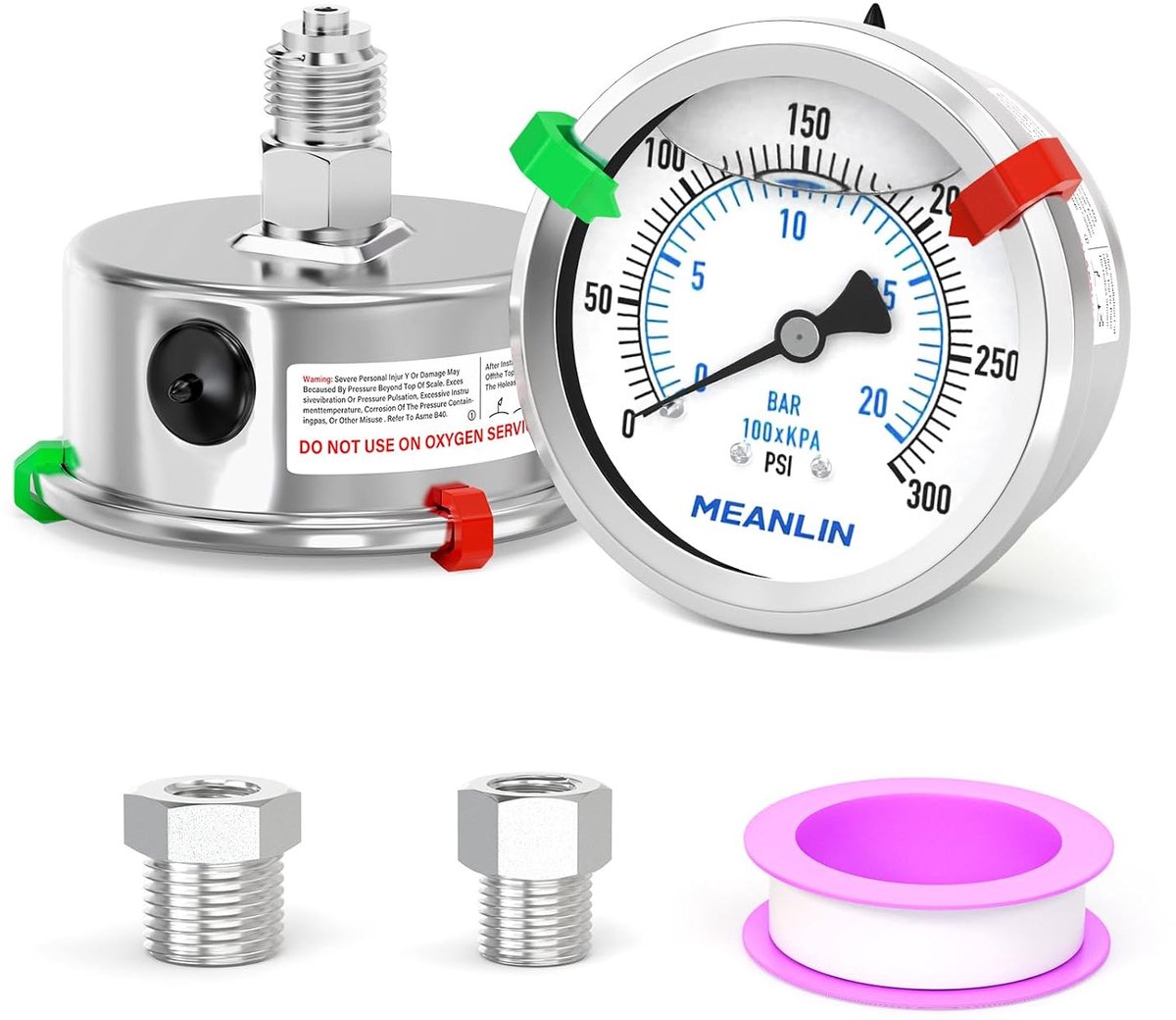 Vloeistofgevulde manometer 0~20Bar/0~300Psi - Roestvrij staal 316 - Achter montage - Betrouwbare drukmeting - ShopVlot