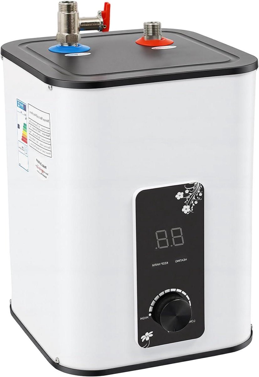 Elektrische Boiler - Warmwaterketel Compact - Direct Warm Water - Digitaal Display - 8 Liter - Wit Zwart