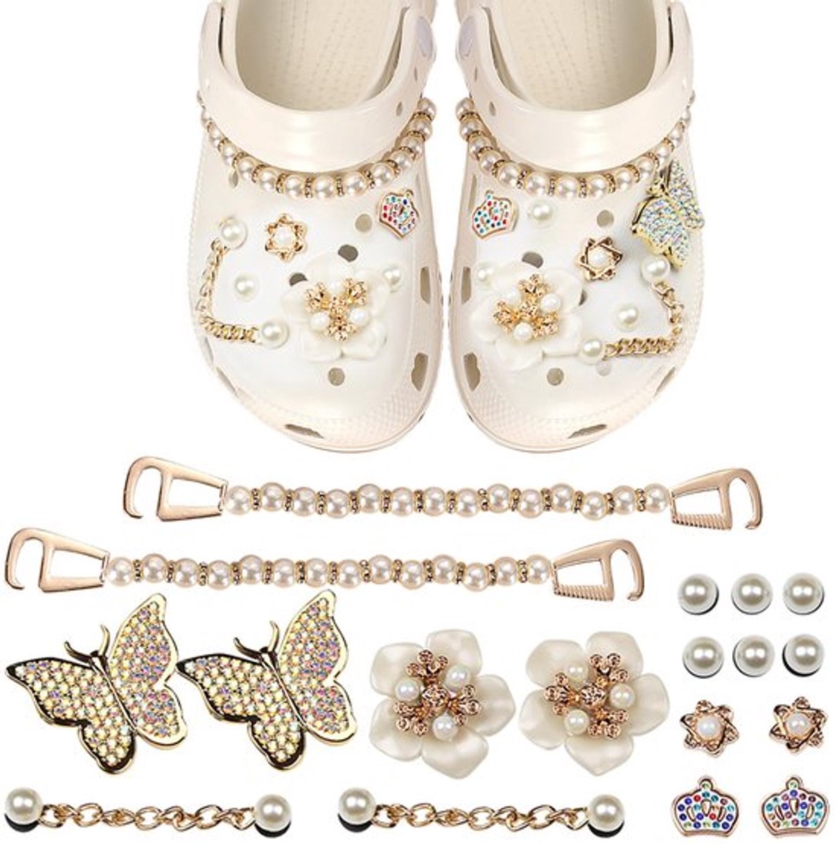 18 stuks kristal diamant schoenaccessoires schoen, vlinderbedels voor krokodillenbedels, krokodillenbedels voor volwassenen, bling schoendecoraties, voor vrouwen meisjes verjaardag