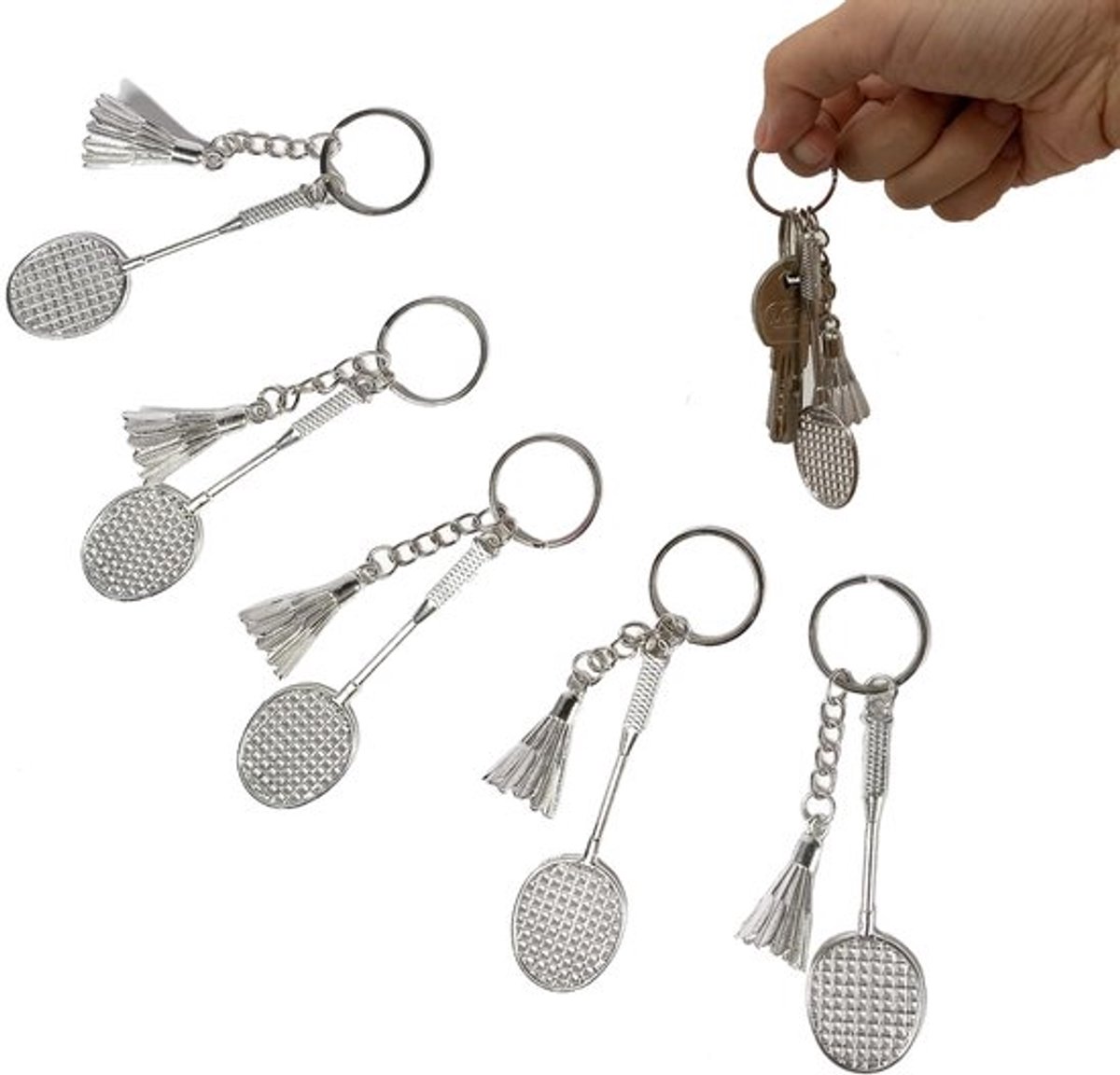 Badminton Sleutelhangers, 6 Stuks, Zilver, Sport Sleutelhangers voor Kleine Rugzak, Decoratie, Creatieve Schattige Cadeaus voor Sportliefhebbers, Verjaardag, Zilver, L, zilver