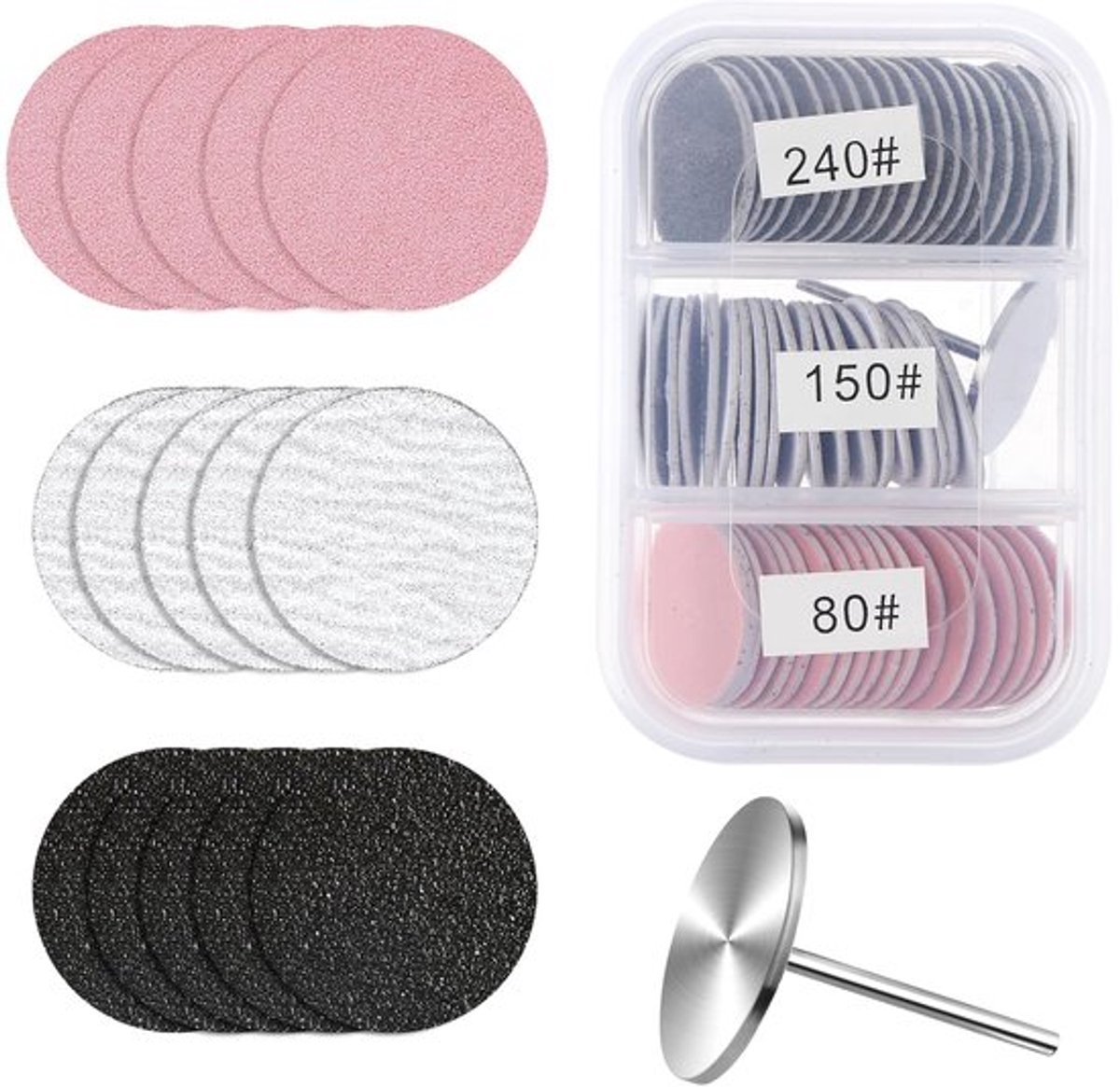 Pedicure slijpschijven set 60 stuks nagelslijpschijven met metalen nagelboor 25 mm vervangkop voor nagelknippers pedicure accessoires met transparante doos