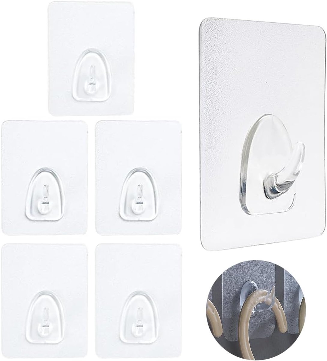 SnelShoppen - Pack van 6 Transparante Zelfklevende Haken 5kg voor Badkamer Keuken Plafond Wand Deur Badjas Handdoek Houder