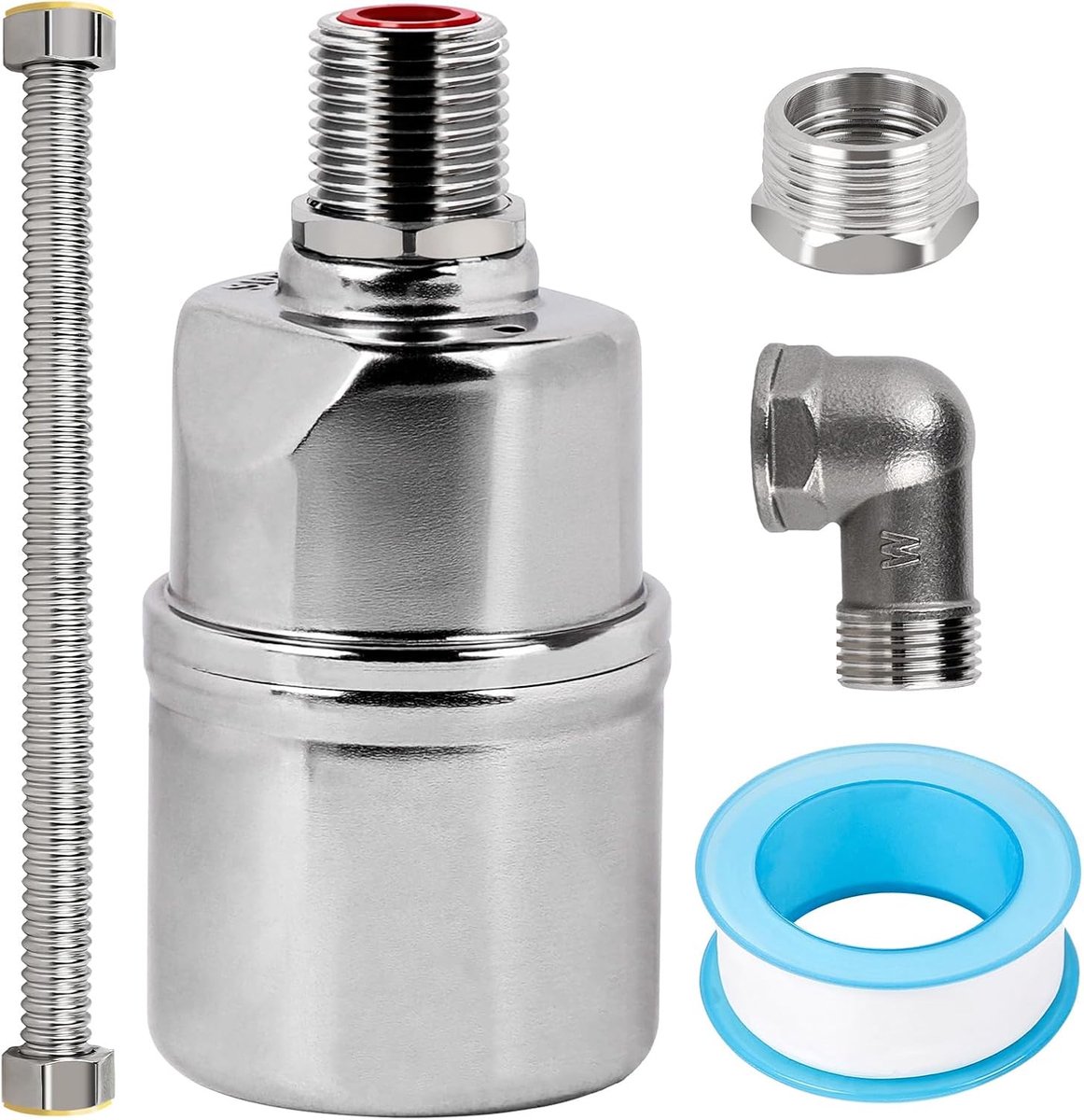 SnelShoppen - Automatische Vlotterklep voor Zwembad, 3/4 Inch, Waterniveau Controleklep met Afplakband en Golfbuis voor Zwembaden, Badkamer, Tuin