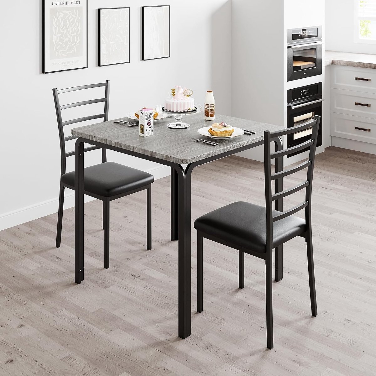 Triumpunpre - Eettafel Set 3 delige - Bar tafel + 2 stoelen met 3-laags opbergplank - industriële ruimtebesparend voor kleine ruimtes - Eikenkleur