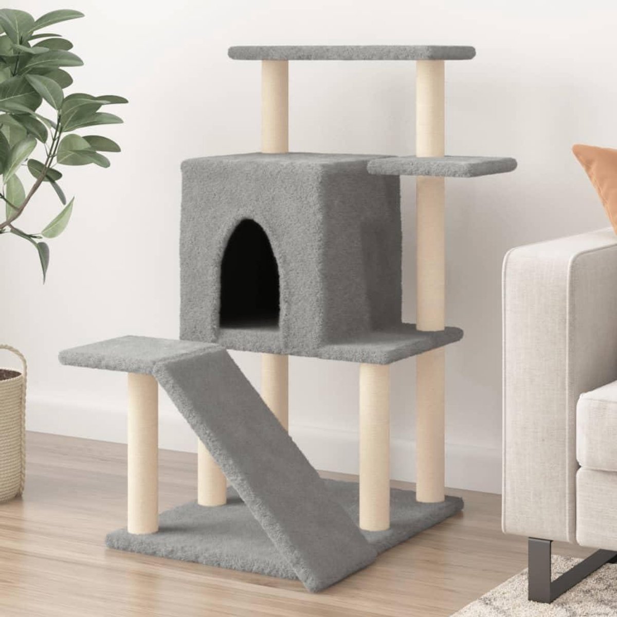 Krabpaal Kattentoren - Klimboom Kat - Katten Spelen - Meerdere Niveaus - 97 cm - Lichtgrijs