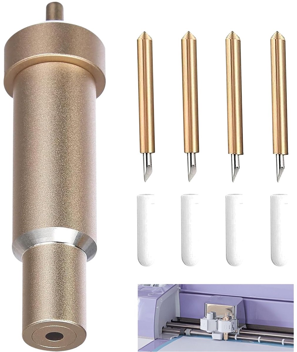 4 stuks premium fijnpuntmessen + behuizing, reservemesjes, compatibel met Cricut Maker, Maker 3 Explore Air 3 Air 2 One, met 2 60° 2 30° fijne puntige messen, Cricut accessoires, goud
