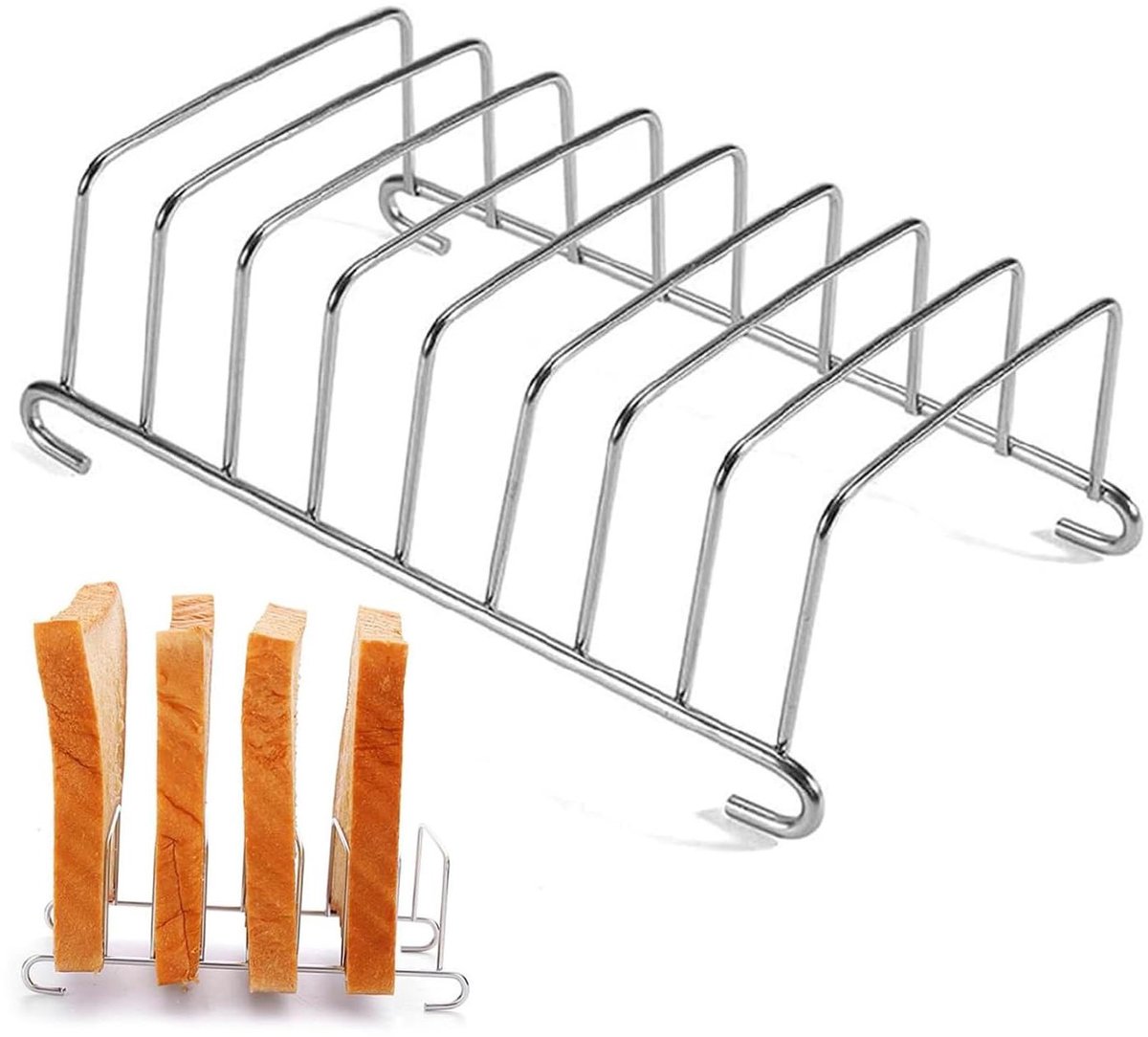 Broodrooster met 8 Sleuven - Broodkoelrooster Toastrek - Brood Roosteren - Roestvrij Staal - 14.7 cm Lengte - Zilver
