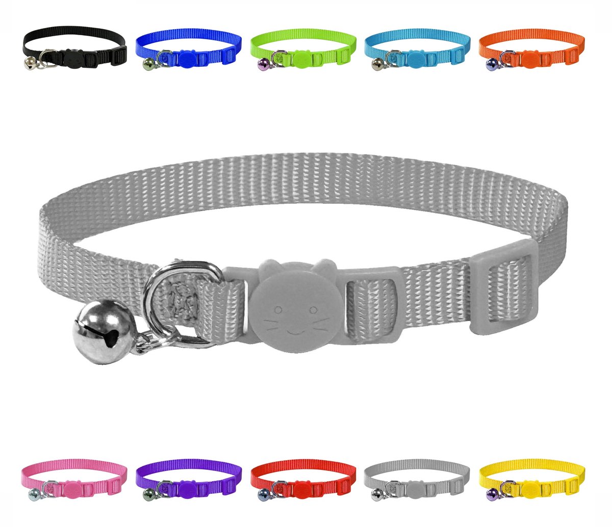 Kattenhalsband zacht nylon - zilver - met bel en veiligheidsgesp - veilig voor uw kat - SnelShoppen
