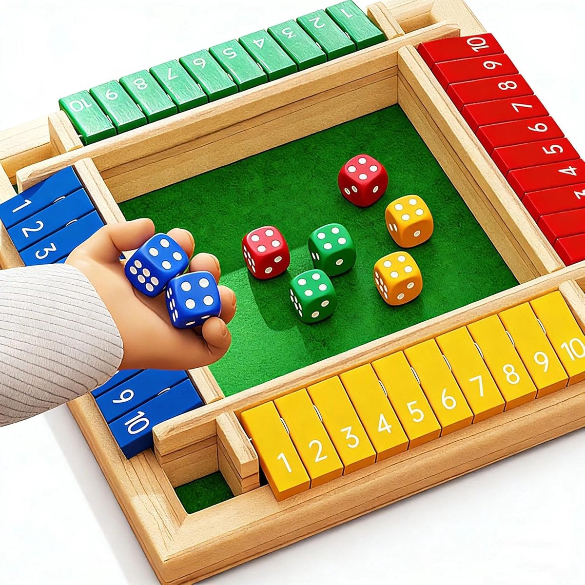 The Box 2-4 spelers, bordspel, houten spel met 8 dobbelstenen, dobbelspel, wiskundespellen, voor volwassenen, familieklasse of bar