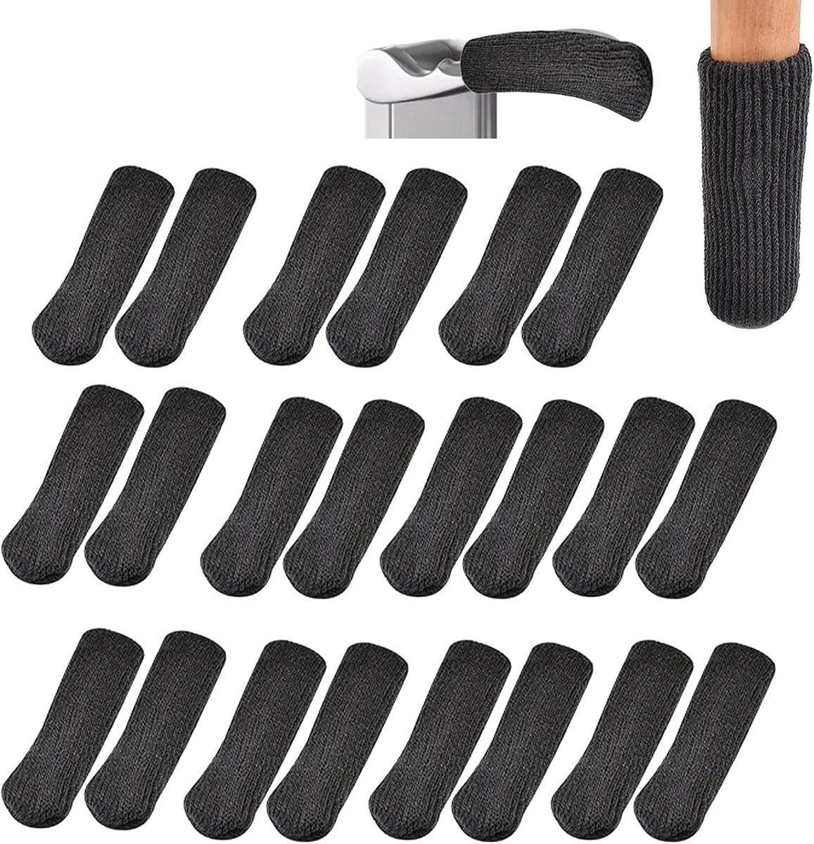 24 Stuks Meubelsokken Antislip, Dikke Stoelpoot Sokken, Kraswerend en Geluiddempend, Beschermhoezen voor Tafel en Stoelpoten, Beschermers voor Alle Vloertypes, Zwart