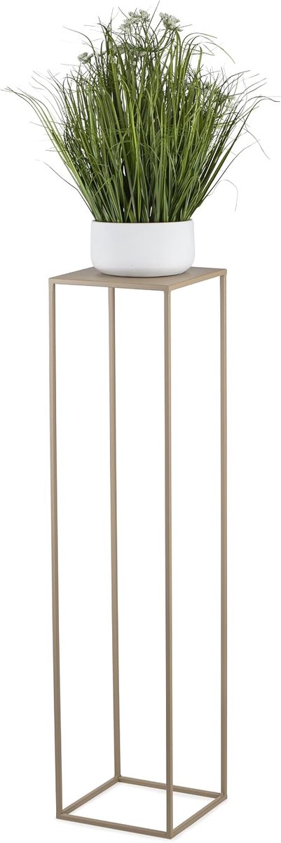 Metaal, beige, 100 cm hoog, solide en robuuste metalen bloemenkruk, plantenstandaard voor decoratie in woonkamer, slaapkamer of kantoor