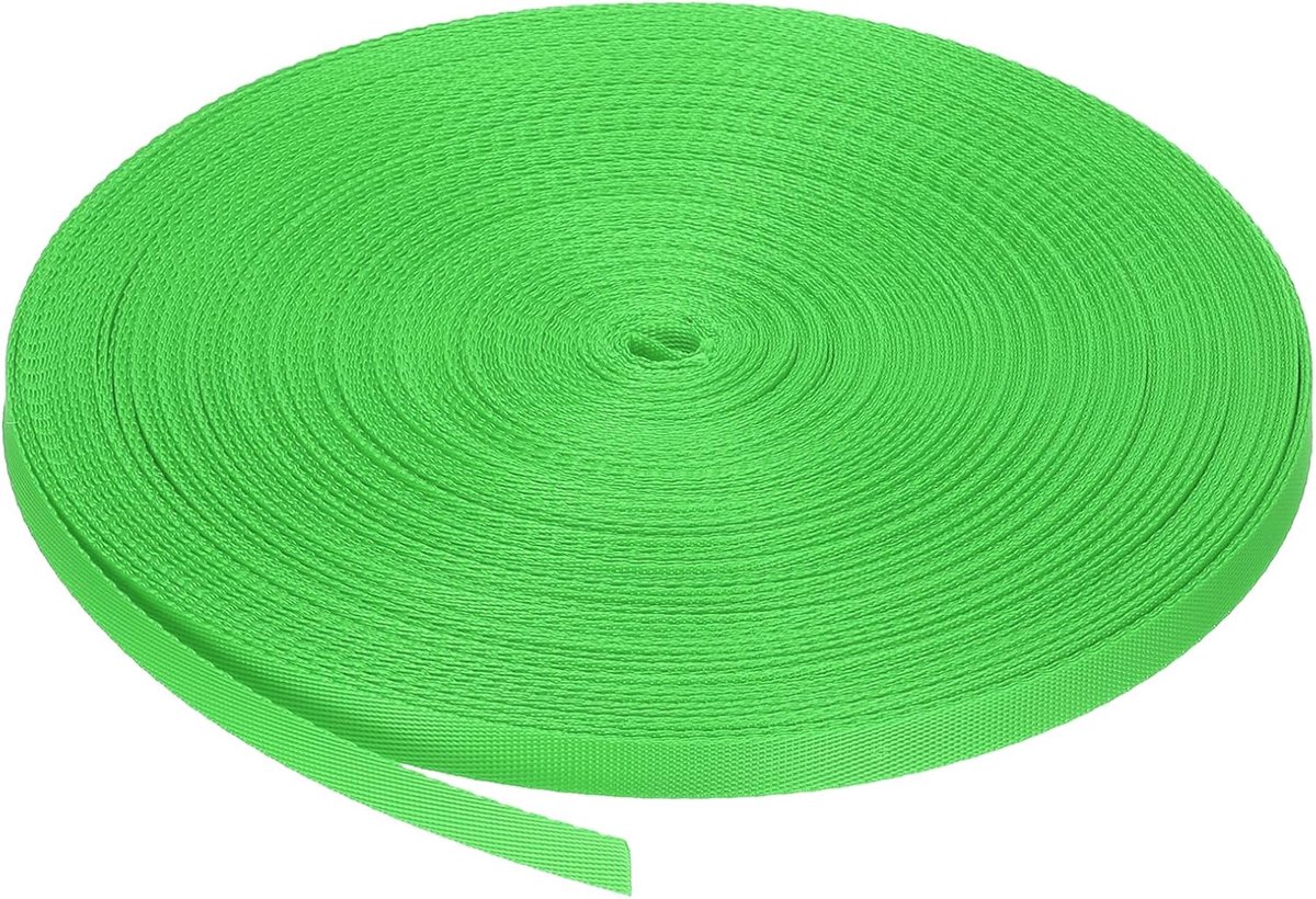 Platte nylon riem, 1 cm x 45,7 m, lichtgroen, voor reparaties buitenshuis, rugzakken, bagagedrager, kunsthandwerk