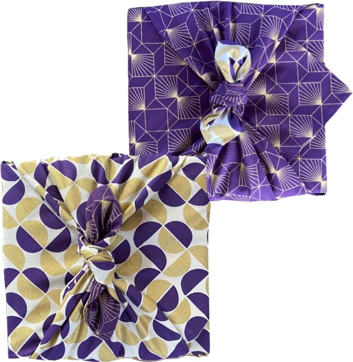 Cadeaupapier, herbruikbare dubbelzijdige stof, wikkel, mooi met goud en pruim halve maan rasterdesign en elegante pruim met gouden diamanten