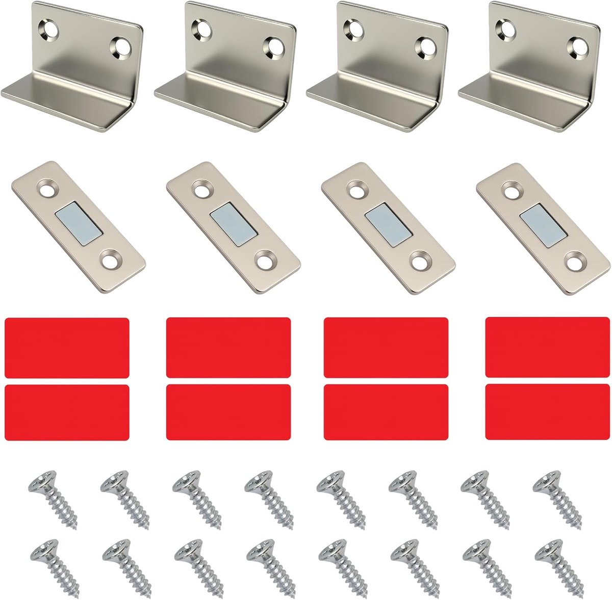 Magneten voor kastdeuren, 4 stuks, L-vormige meubelmagneten, sterk, zelfklevend, met schroeven, lademagneet, deursluiting, kastsluiting voor meubels, caravans