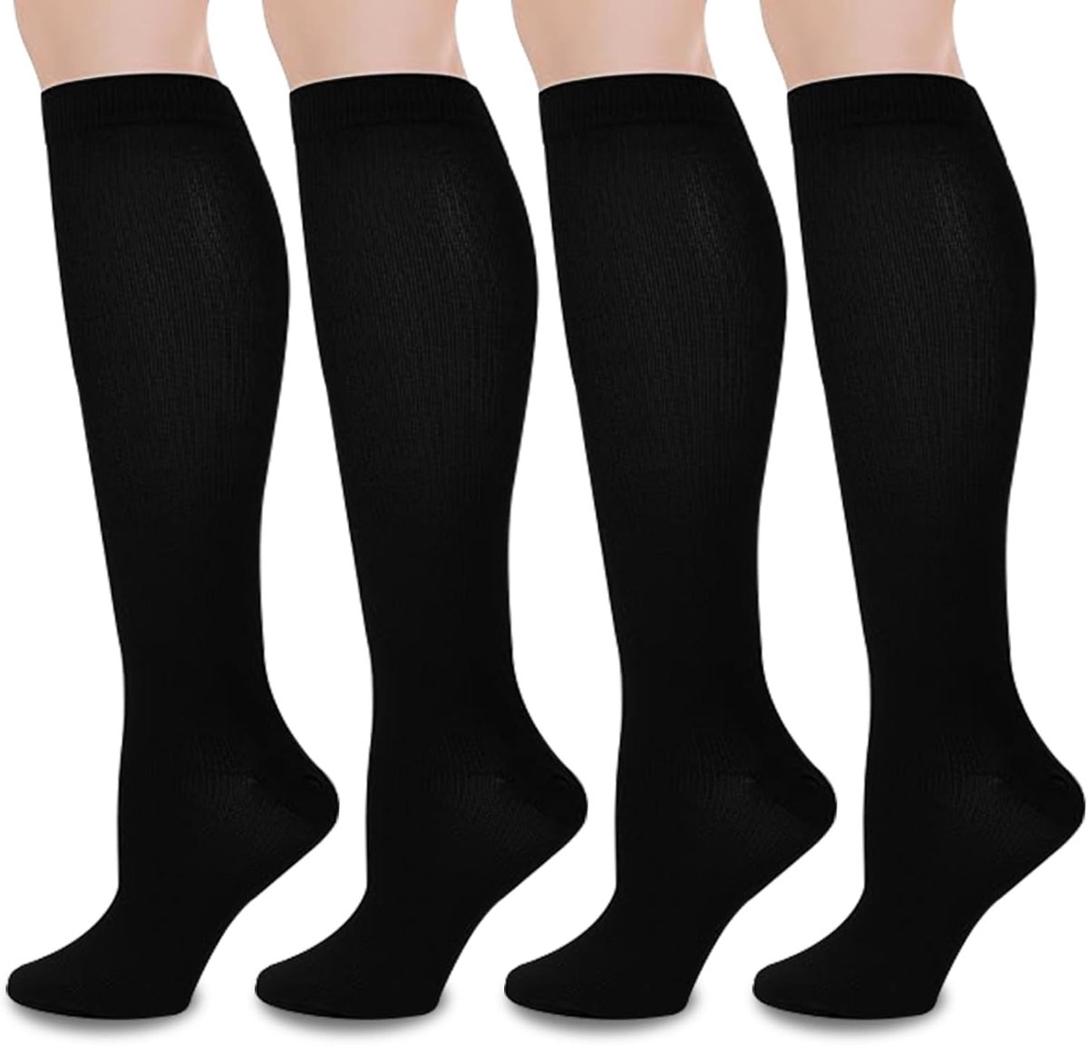 Compressiekousen voor dames en heren, 2 paar 15-20 mmHg gegradueerde compressiekousen voor sport, vliegen, werk, zwangerschap, verpleegkundige, reizen, oedeem (Zwart, S/M)