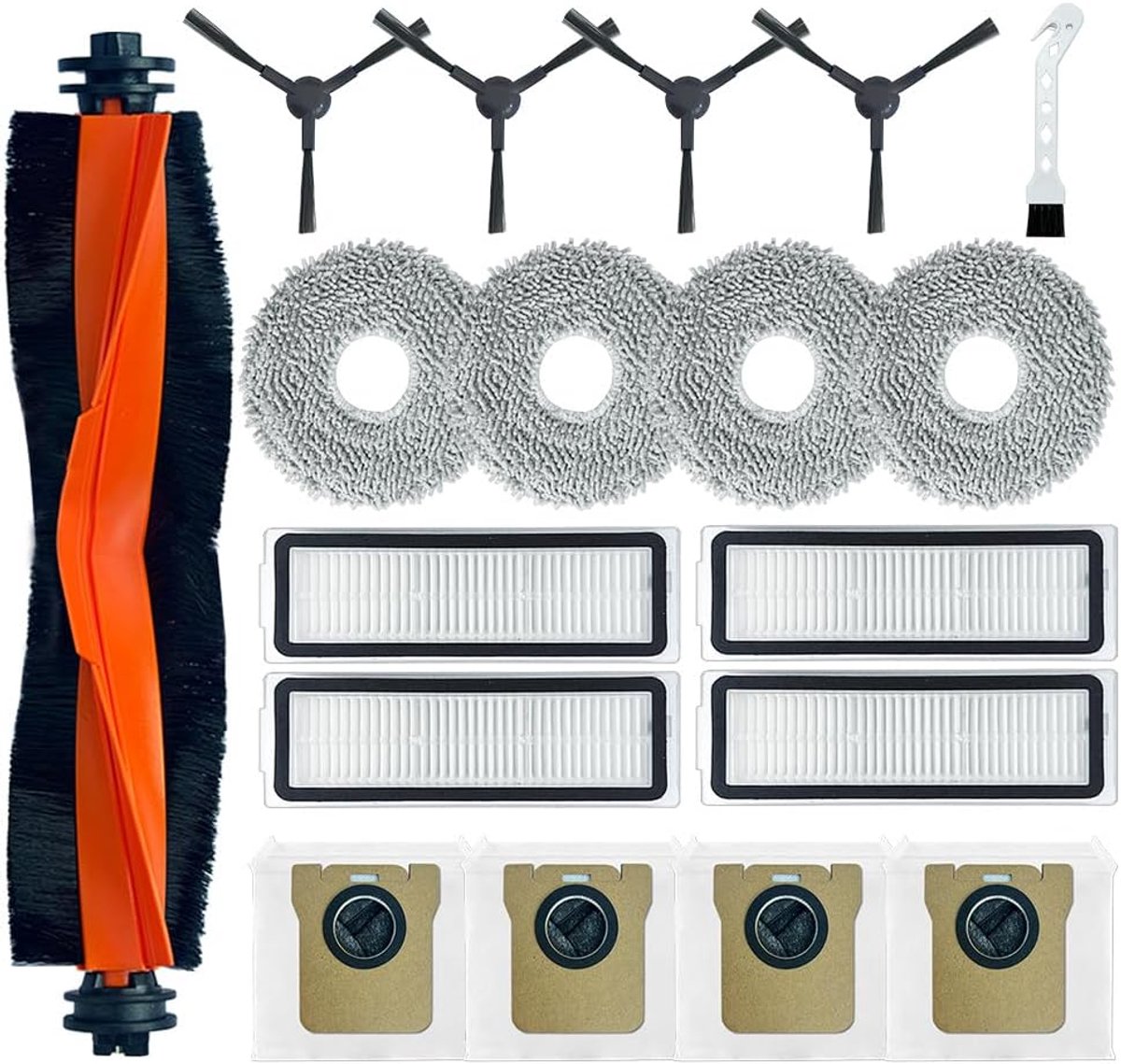 Reserveonderdelen, accessoires voor Xiaomi Robot Vacuum X20 Max/ X20 Pro robotstofzuiger (1 hoofdborstel, 4 zijborstels, 4 Hepa-filters, 4 stofzakken, 4 dweilpads)