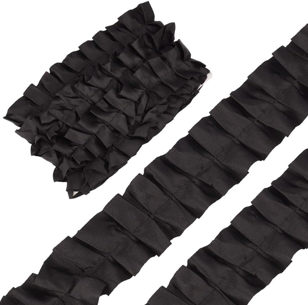 9.14M 50Mm Zwart Satijn Geplooid Lint Vintage Verzamelde Ruche Rand Trim Polyester Dubbelzijdige Ruches Stof Linten Voor Geschenkverpakking Bloemen Boeket Tas Rok Diy Craft Supply