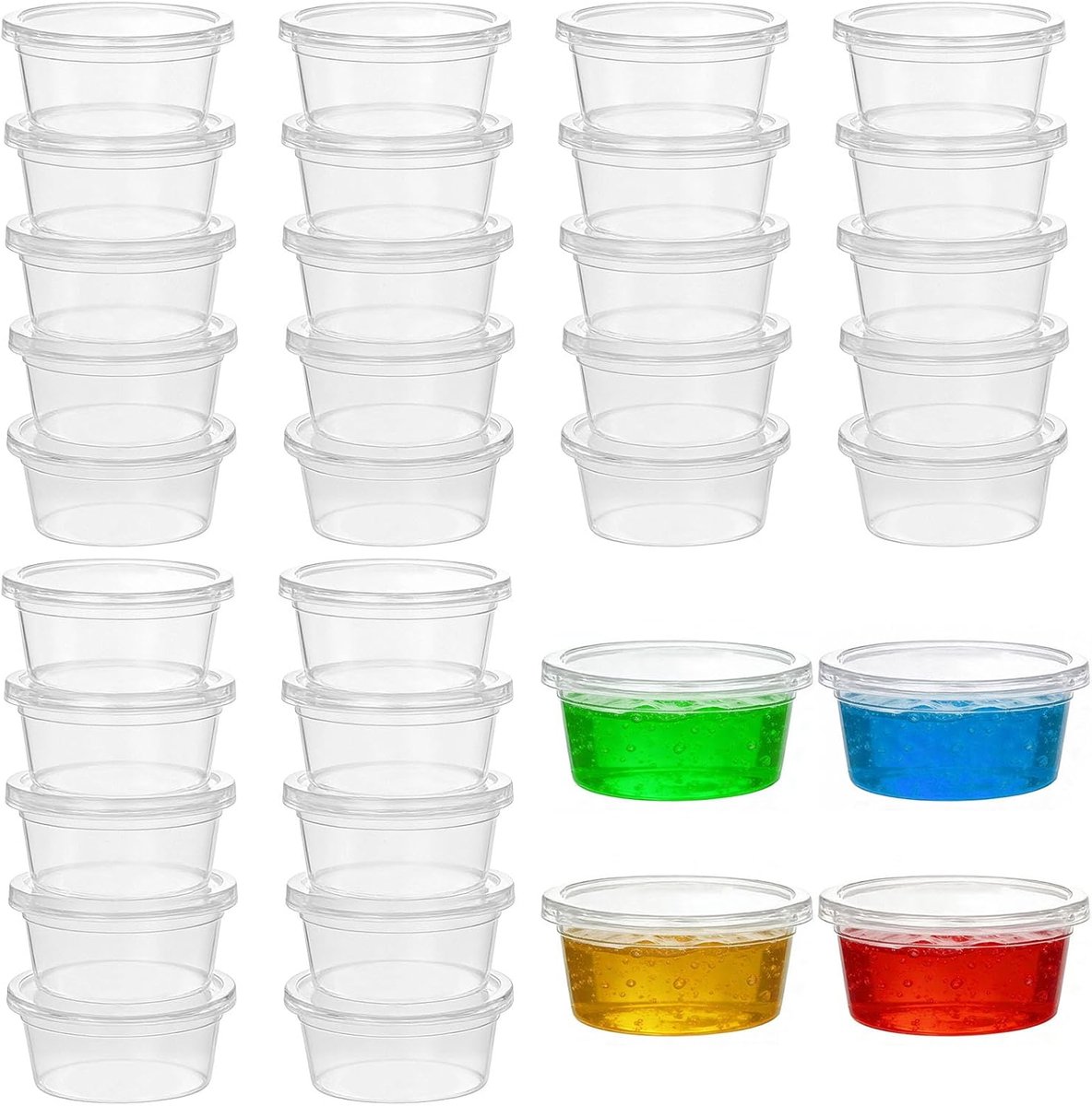 30 stuks slijm-opbergcontainers, ronde mini-kunststof containers, containers met deksels, voor kleine voorwerpen of andere kleine knutselbenodigdheden