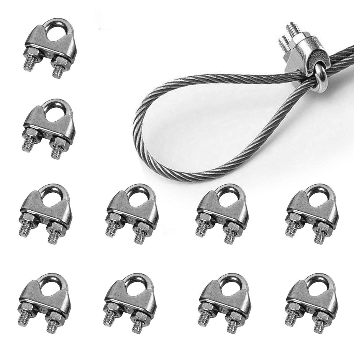 SnelShoppen - 10 Stuks Kabelklemmen 3mm, RVS Draad Kabel U-Beugel Klemmen, Stevige Rope Beugel voor Kledinglijn, Zonnedoek, Stalen Draad Bevestiging